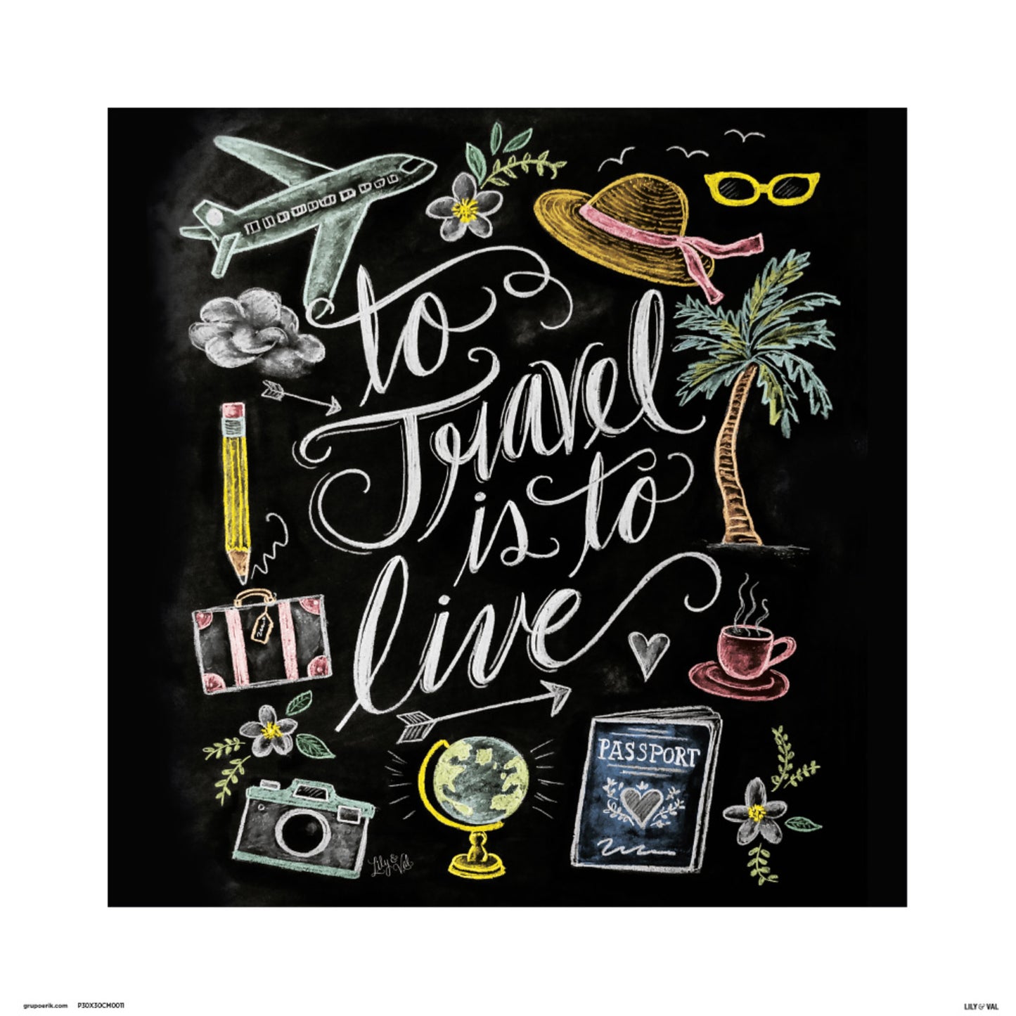 Kunstdruk Lily and Val - To Trave is To Live 30x30cm