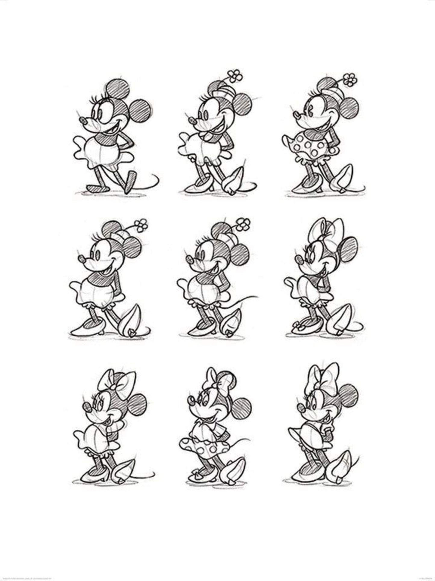 Kunstdruk Minnie Mouse - Sketched Multi 60x80cm