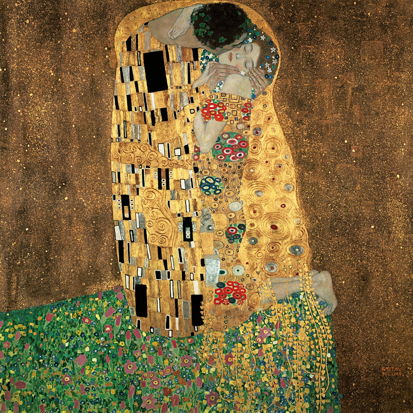 Gustav Klimt  Der Kuß Kunstdruk 98x98cm | Posters.nl