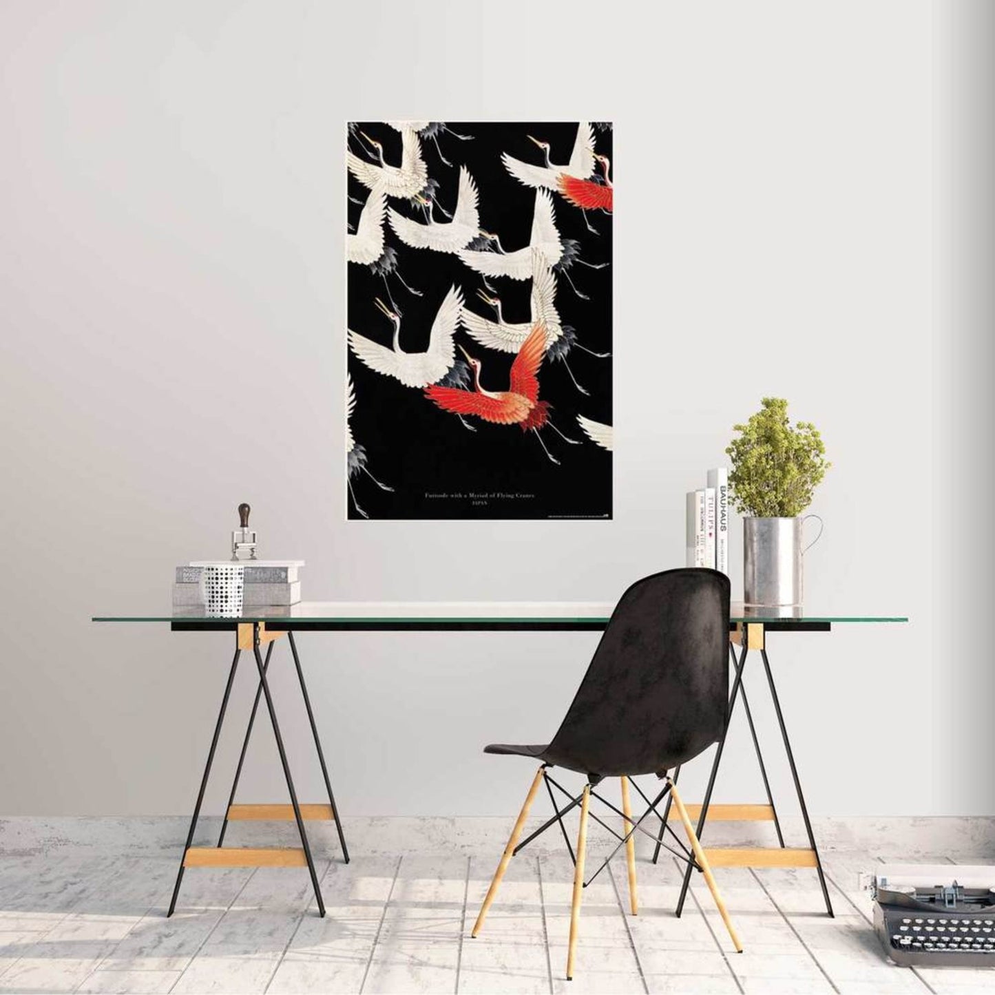 Grupo Erik Gpe5627 Poster Furisode With A Myriad Of Flying Cranes Sfeer | Posters.nl