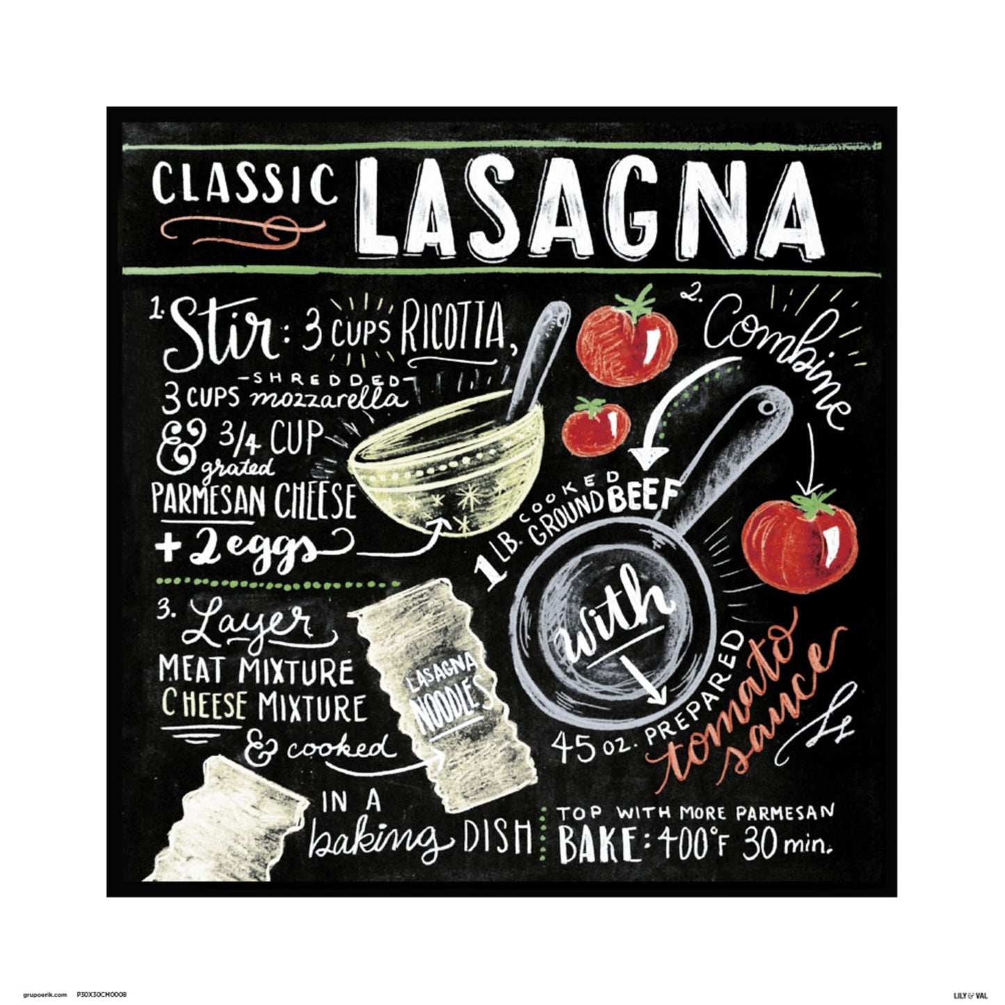 Grupo Erik Lily And Val Classic Lasagna Kunstdruk 30X30cm | Posters.nl