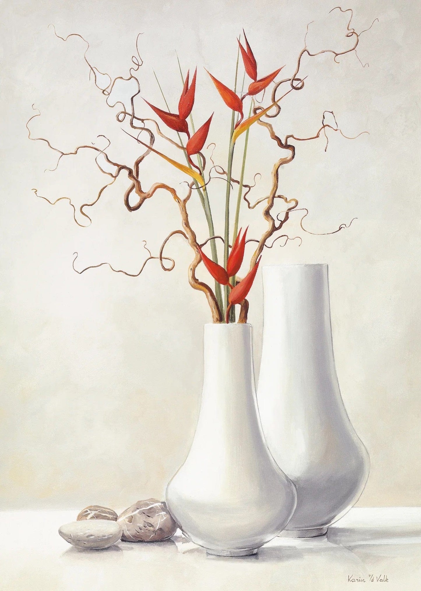 PGM VDV 84 Karin Van der Valk Willow Twigs with Red Flowers Kunstdruk 30x40cm | Posters.nl