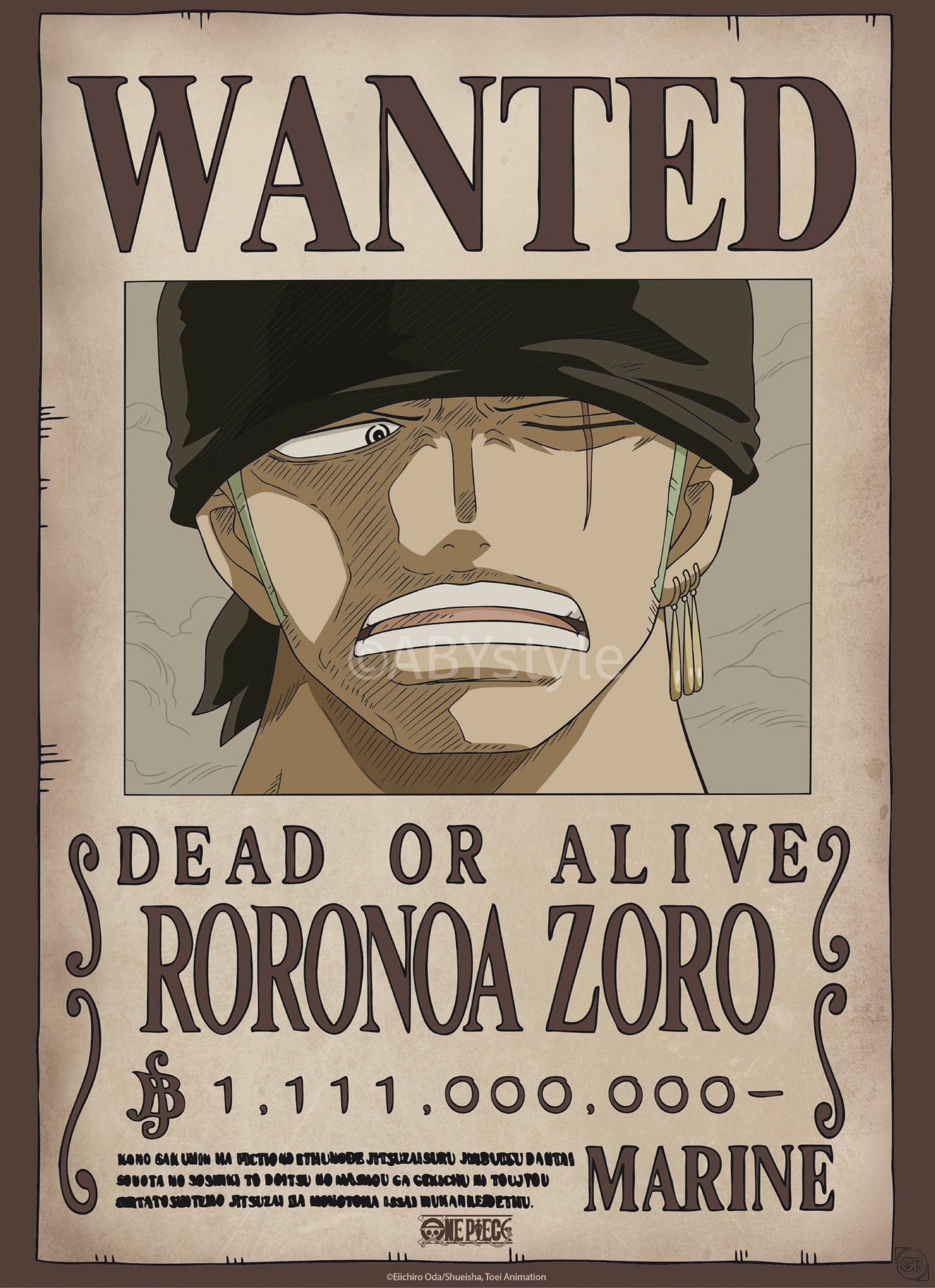 Poster One Piece Wanted Zoro Wano 38x52cm Abystyle GBYDCO624 | Posters.nl