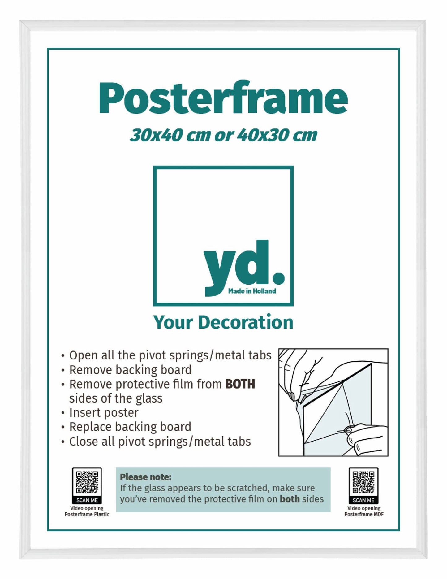 Posterlijst Kunststof Fotolijst 30x40cm Wit Hoogglans Voorzijde Maat | Posters.nl
