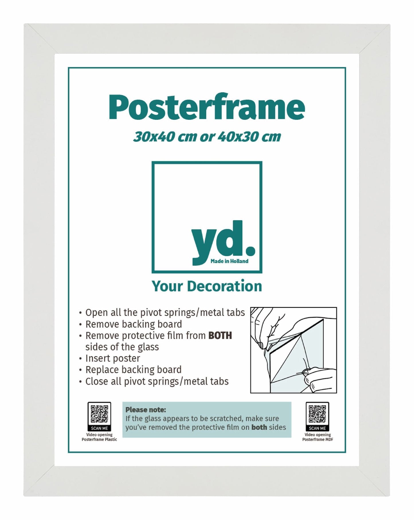 Posterlijst MDF 30x40cm Wit Mat Voorzijde Maat | Posters.nl