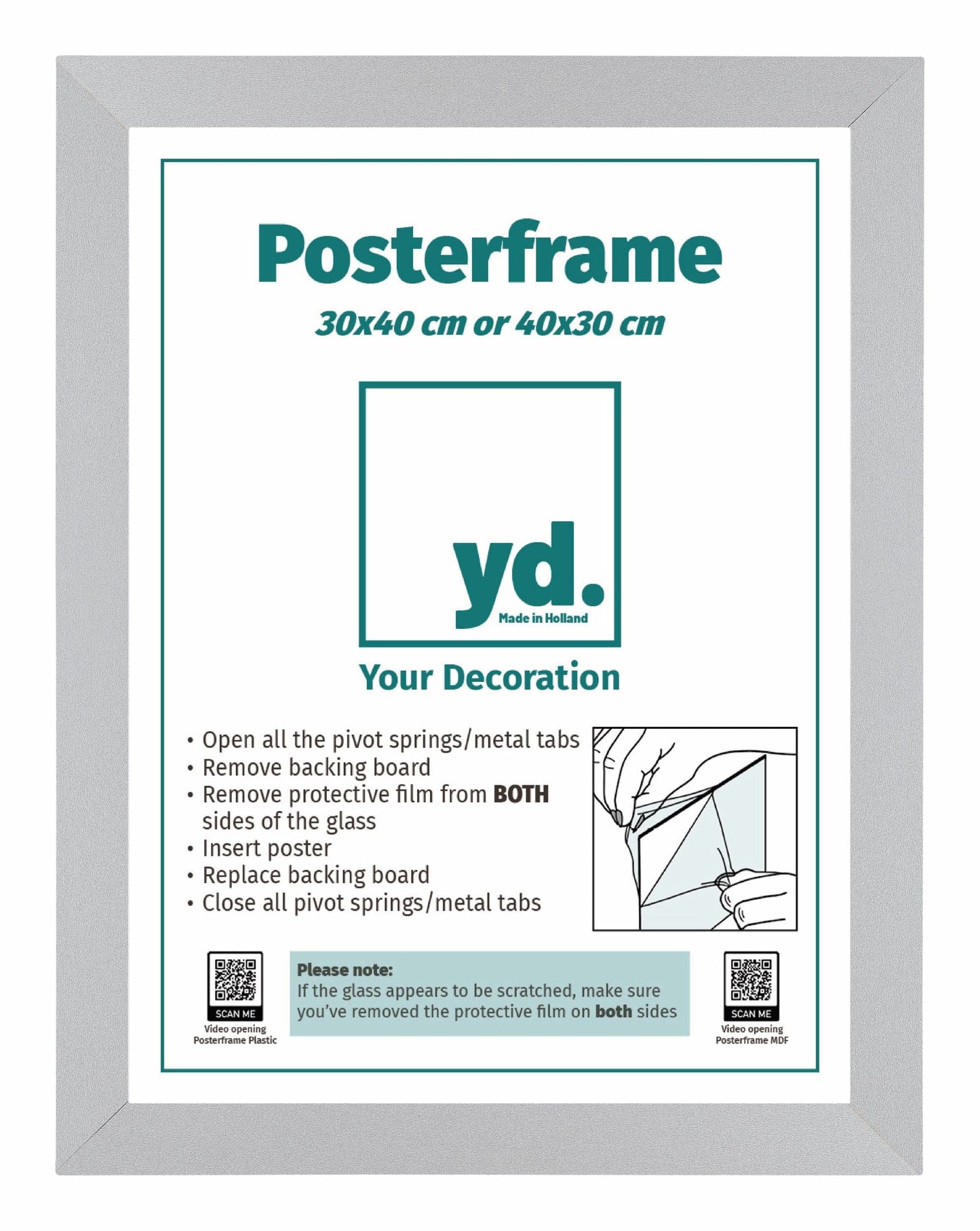 Posterlijst MDF 30x40cm Mat Zilver Voorzijde Maat | Posters.nl