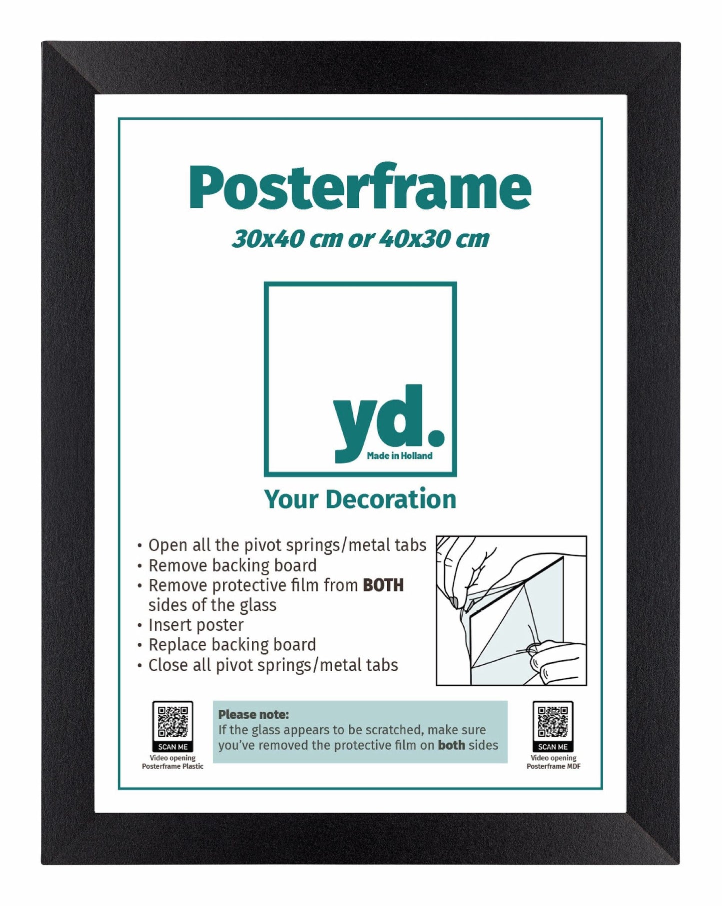 Posterlijst MDF 30x40cm Zwart Mat Voorzijde Maat | Posters.nl