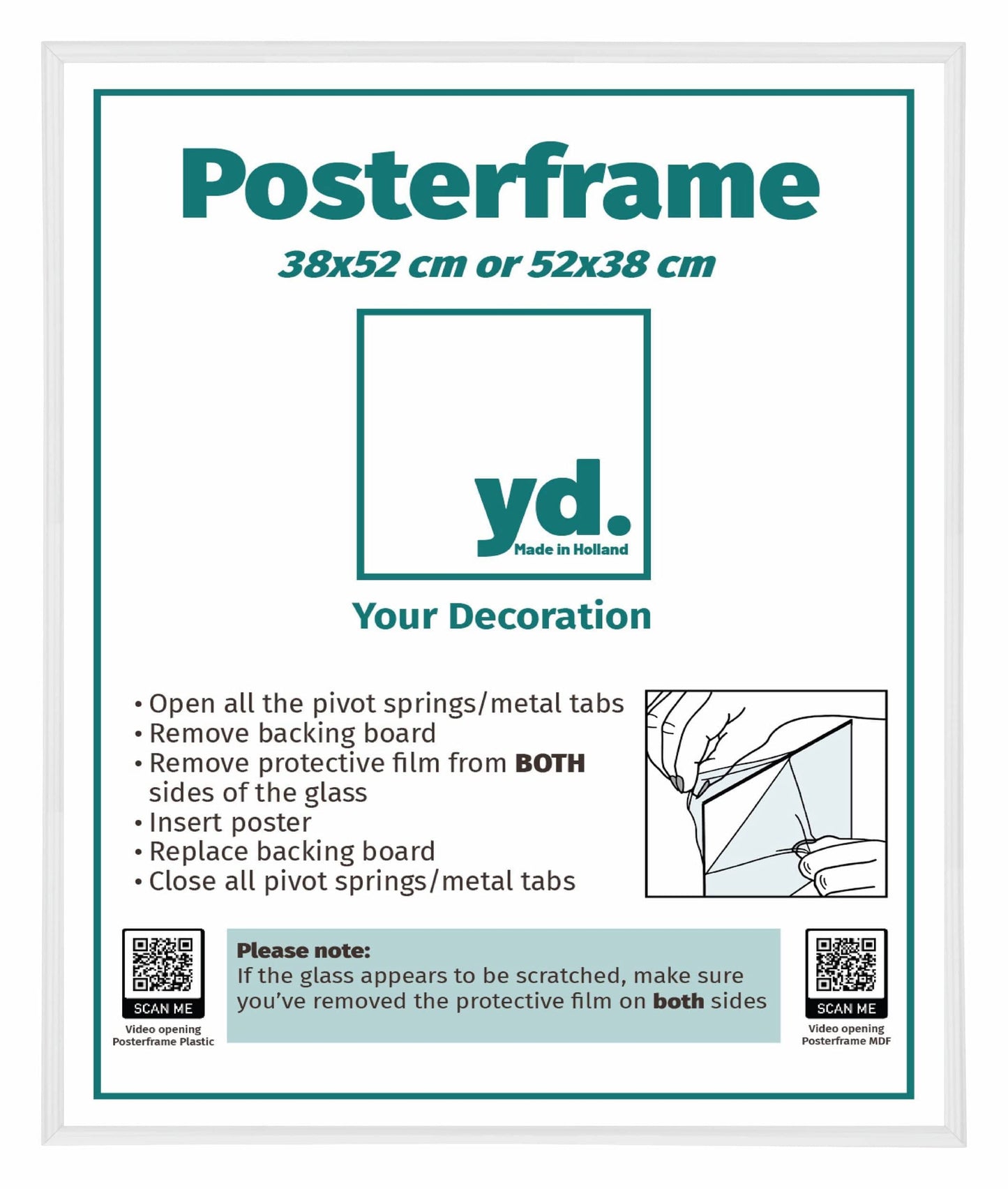 Posterlijst Kunststof Fotolijst 38x52cm Wit Hoogglans Voorzijde Maat | Posters.nl