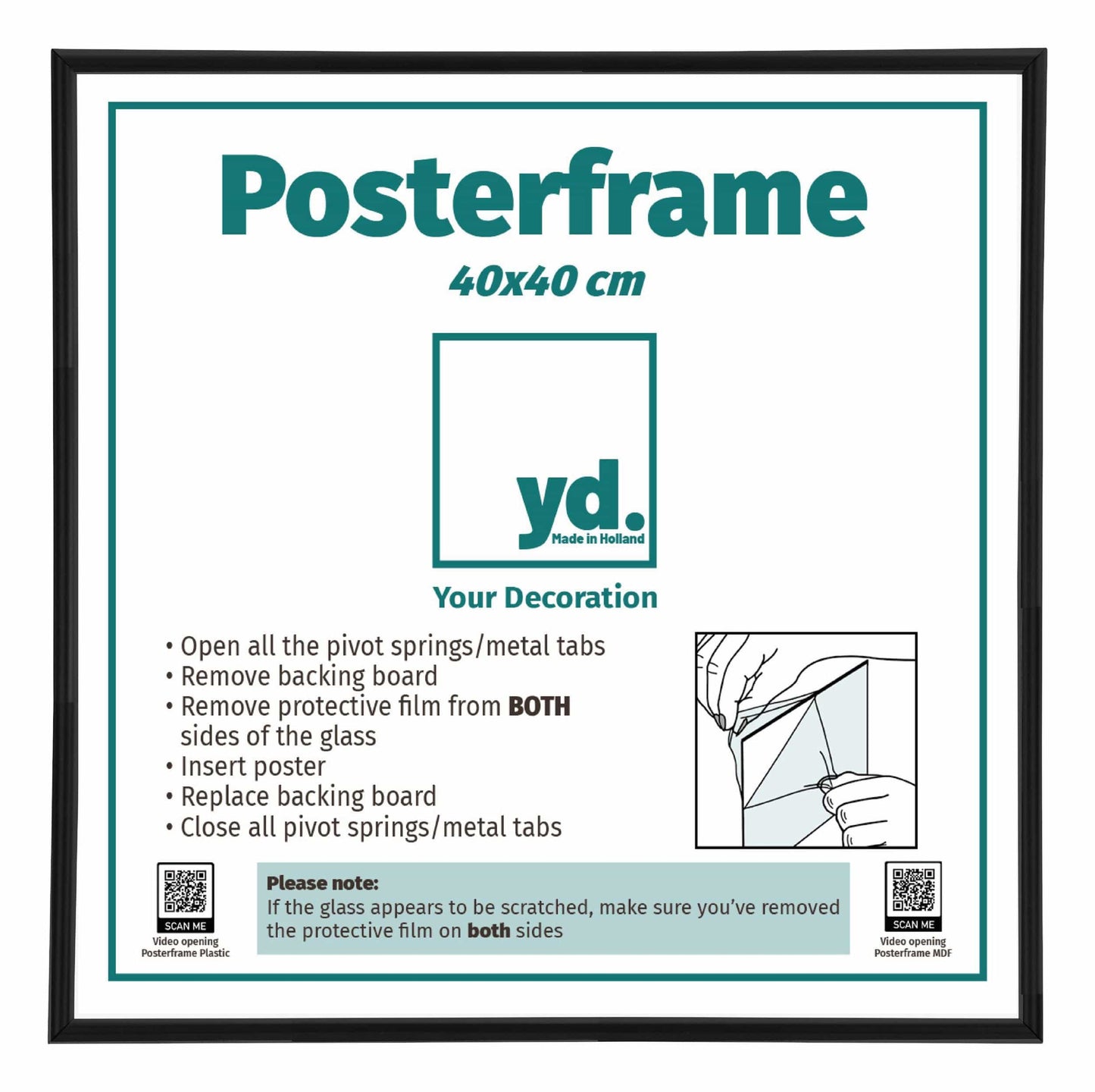 Posterlijst Kunststof Fotolijst 40x40cm Zwart Mat Voorzijde Maat | Posters.nl