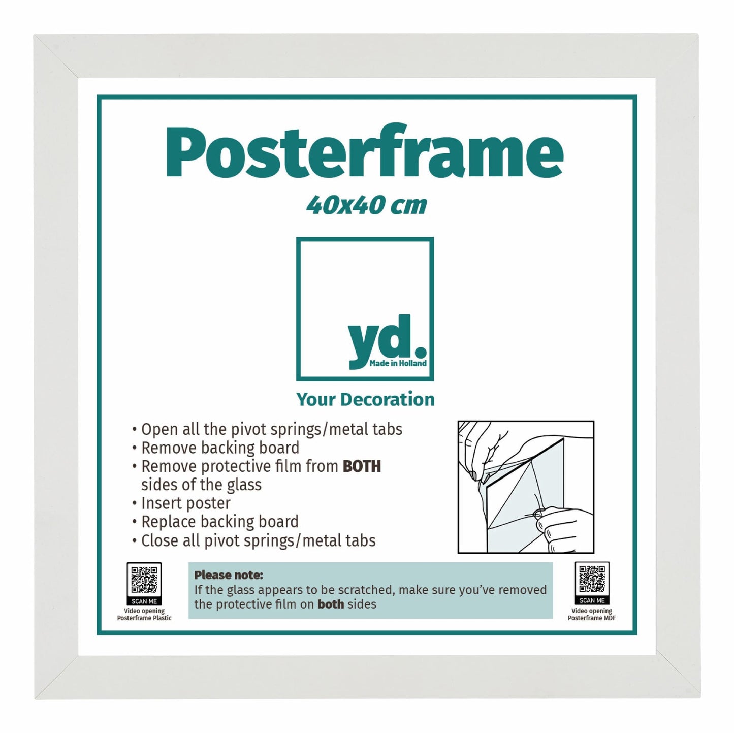 Posterlijst MDF 40x40cm Wit Mat Voorzijde Maat | Posters.nl