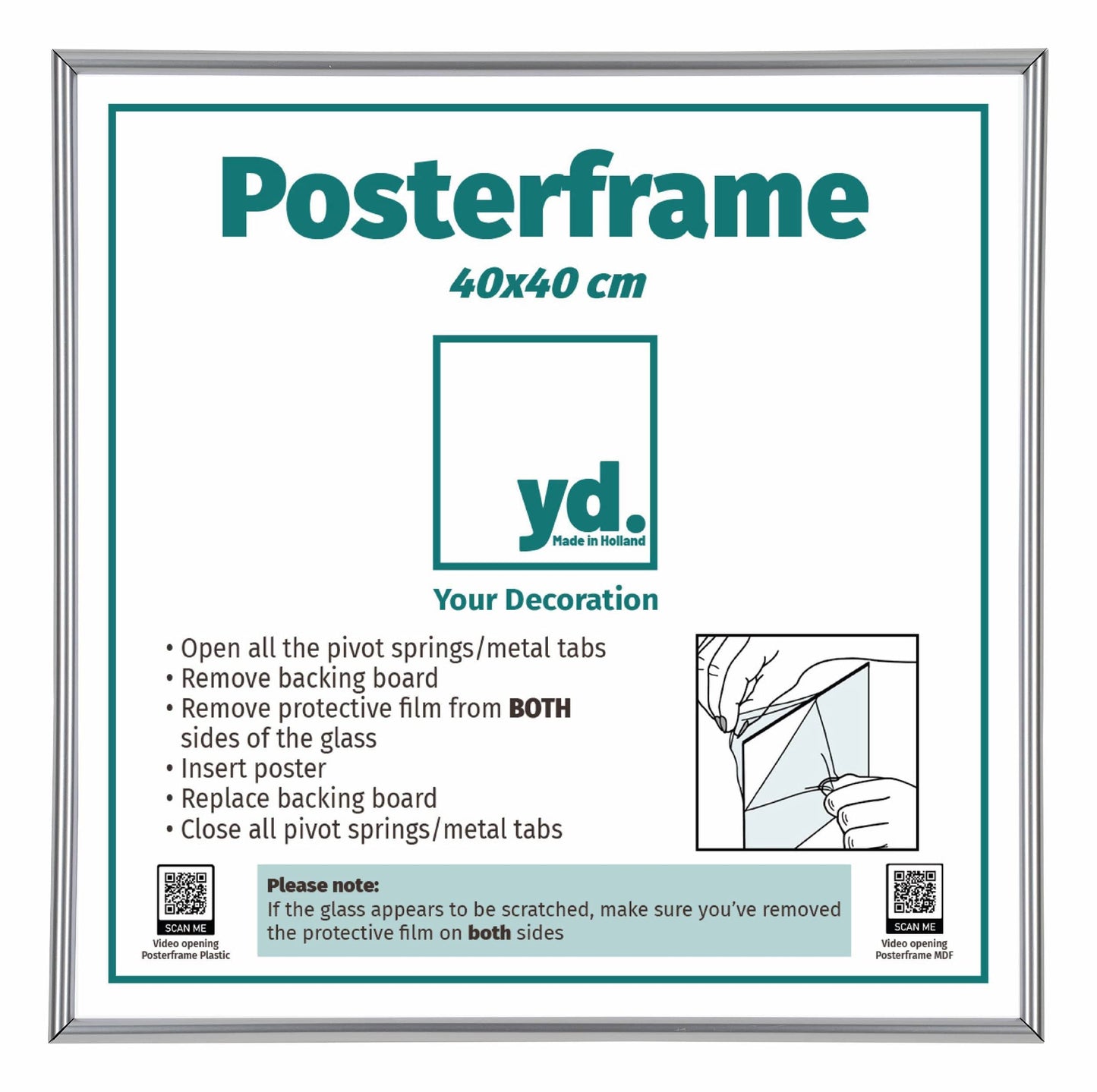 Posterlijst Kunststof Fotolijst 40x40cm Zilver Voorzijde Maat | Posters.nl