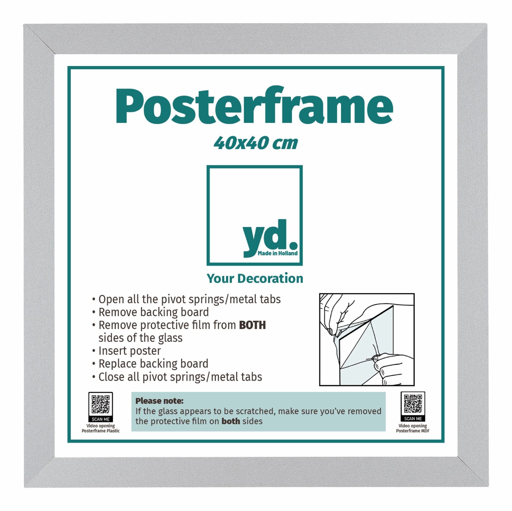 Posterlijst MDF 40x40cm Mat Zilver Voorzijde Maat | Posters.nl