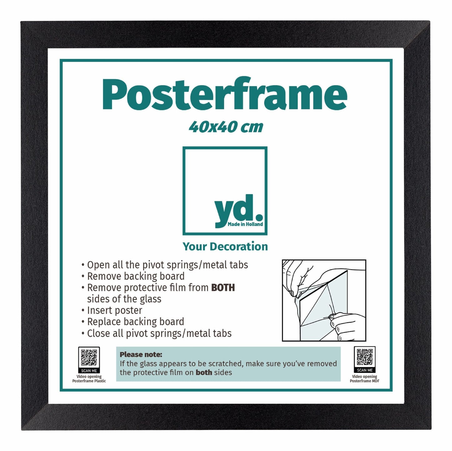 Posterlijst MDF 40x40cm Zwart Mat Voorzijde Maat | Posters.nl