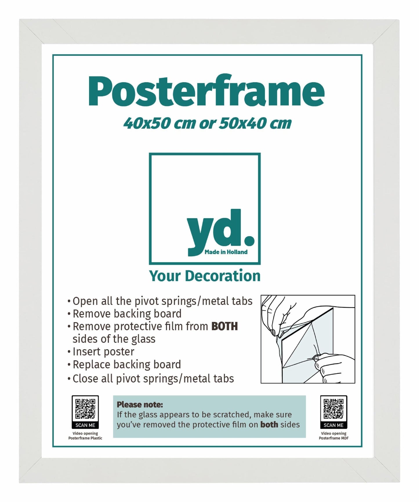 Posterlijst MDF 40x50cm Wit Mat Voorzijde Maat | Posters.nl
