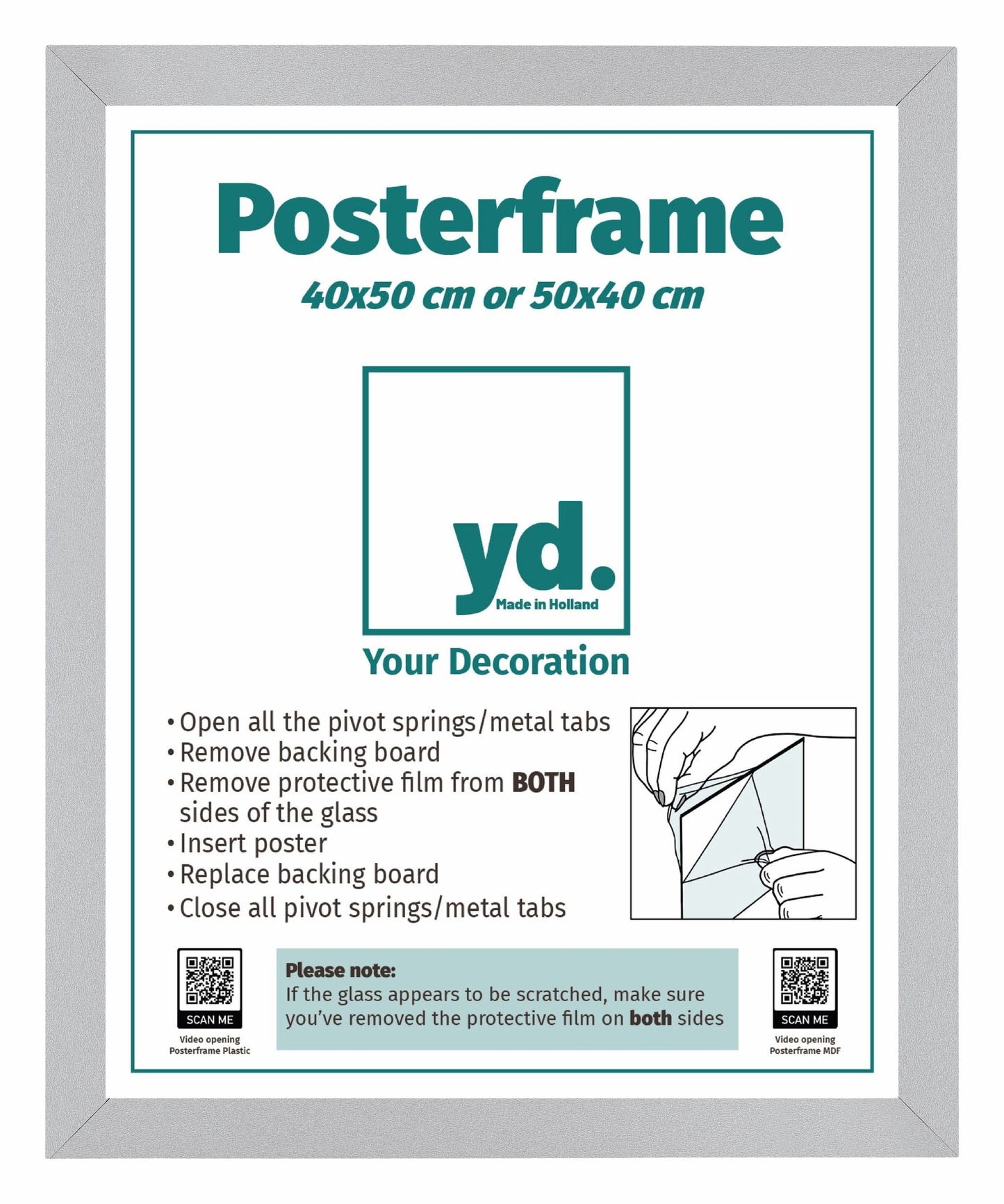 Posterlijst MDF 40x50cm Mat Zilver Voorzijde Maat | Posters.nl