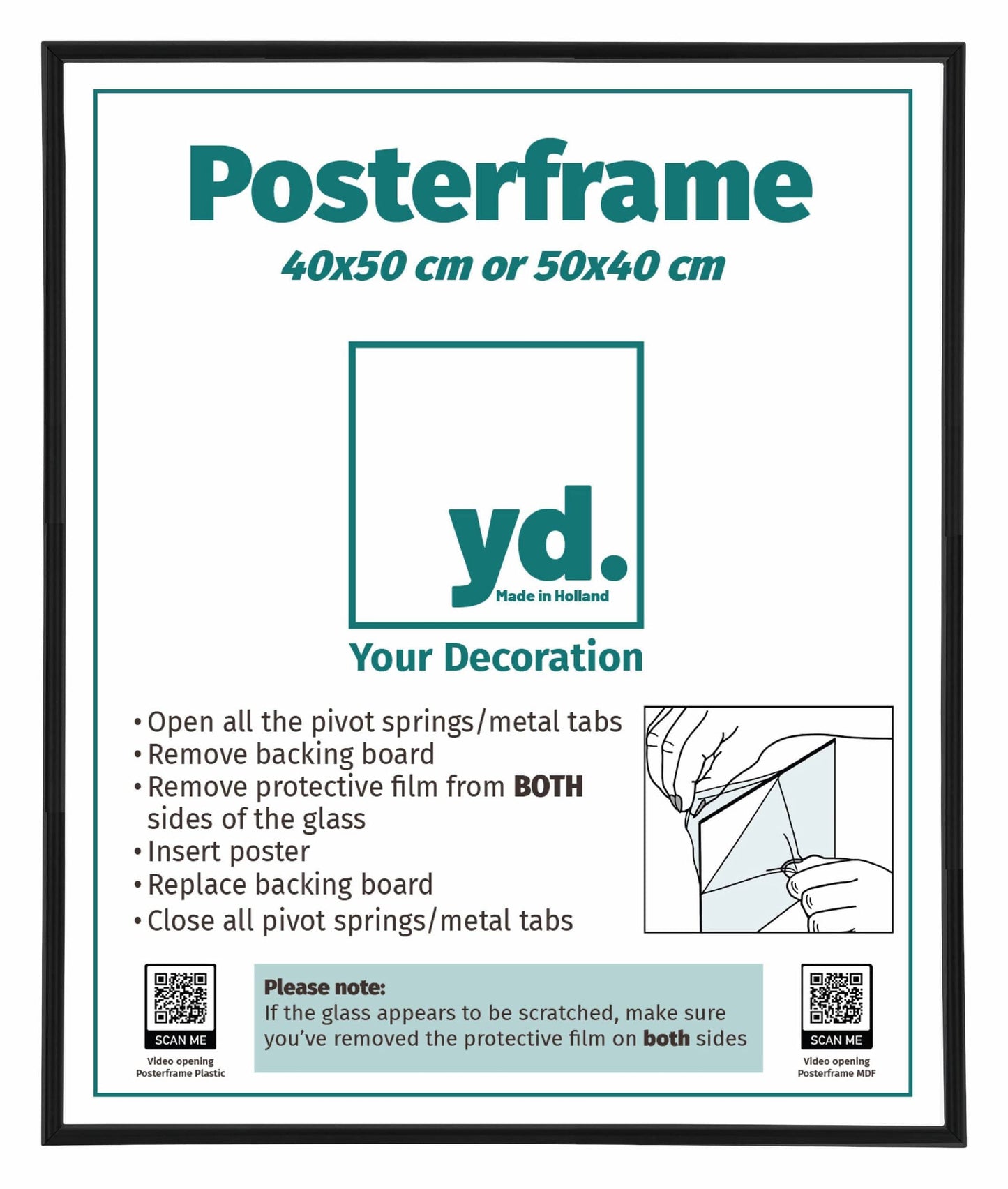 Posterlijst Kunststof Fotolijst 40x50cm Zwart Mat Voorzijde Maat | Posters.nl