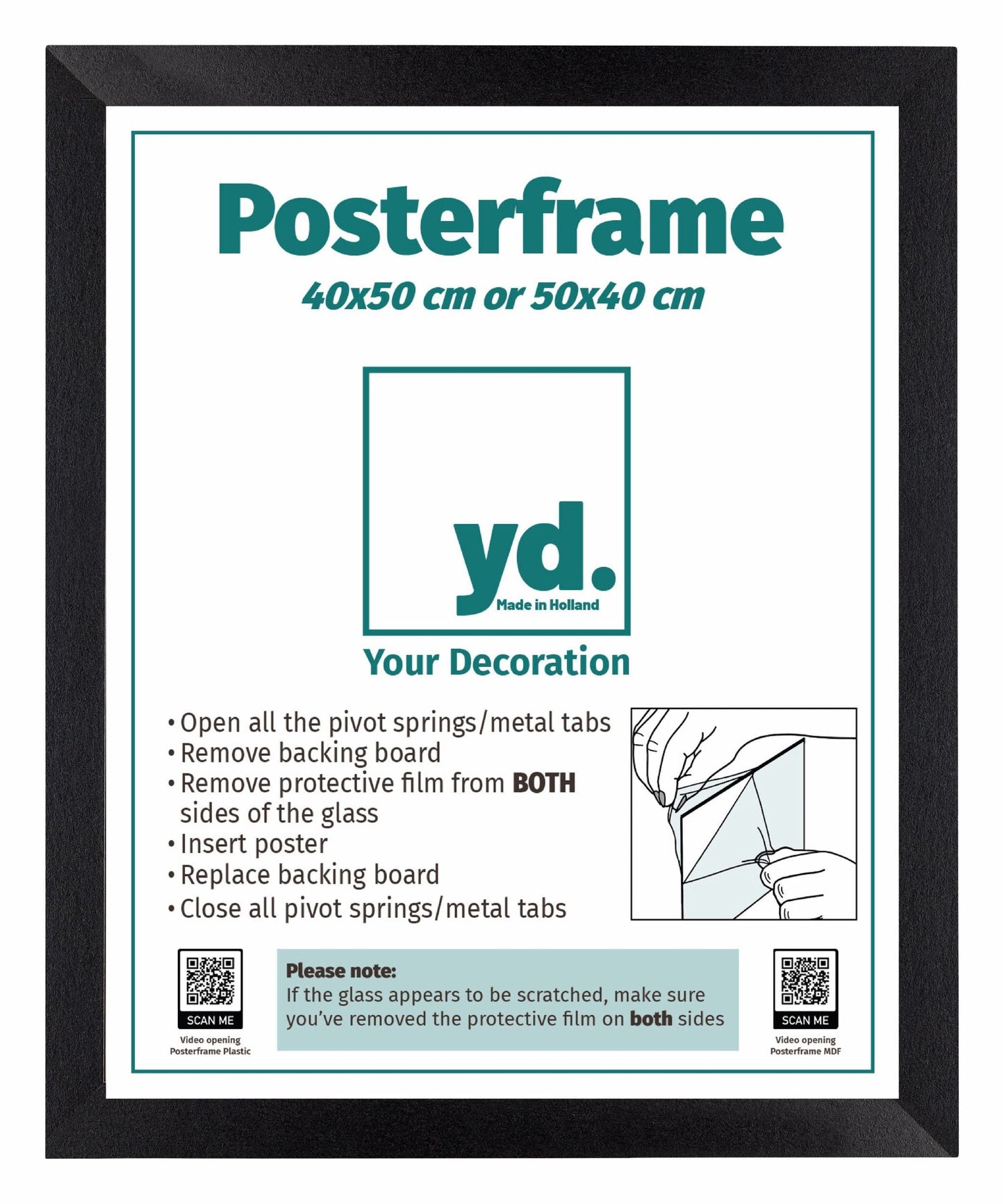 Posterlijst MDF 40x50cm Zwart Mat Voorzijde Maat | Posters.nl
