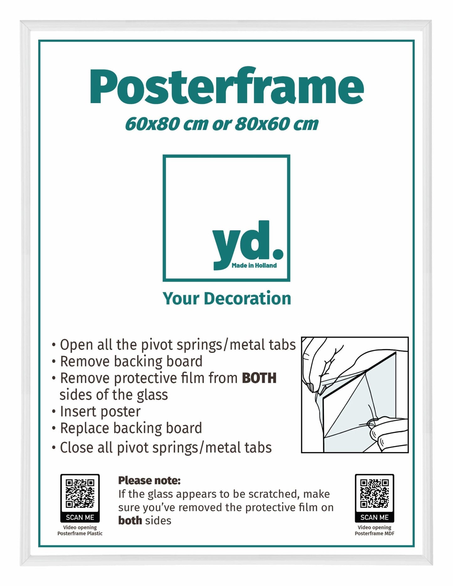 Posterlijst Kunststof Fotolijst 60x80cm Wit Hoogglans Voorzijde Maat | Posters.nl