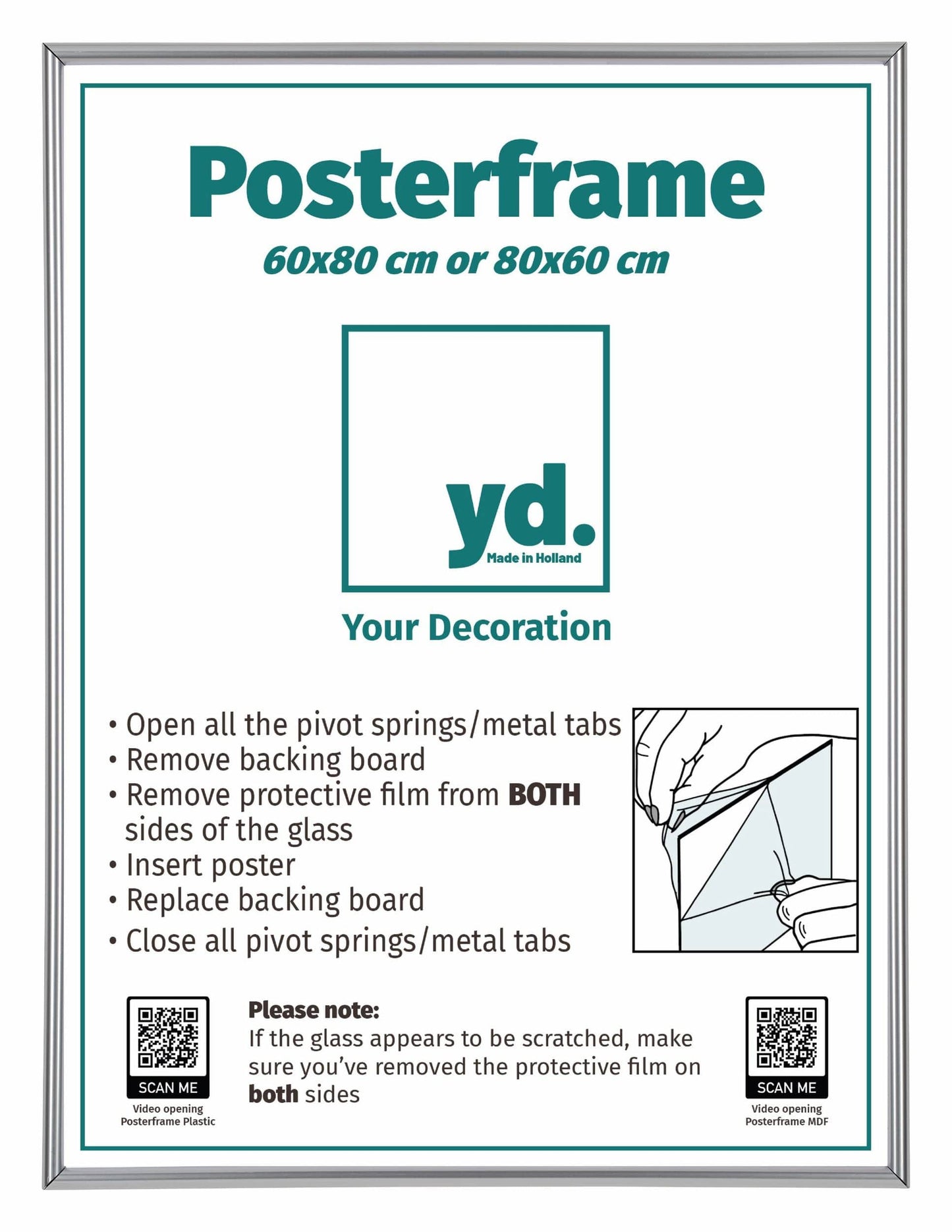 Posterlijst Kunststof Fotolijst 60x80cm Zilver Voorzijde Maat | Posters.nl