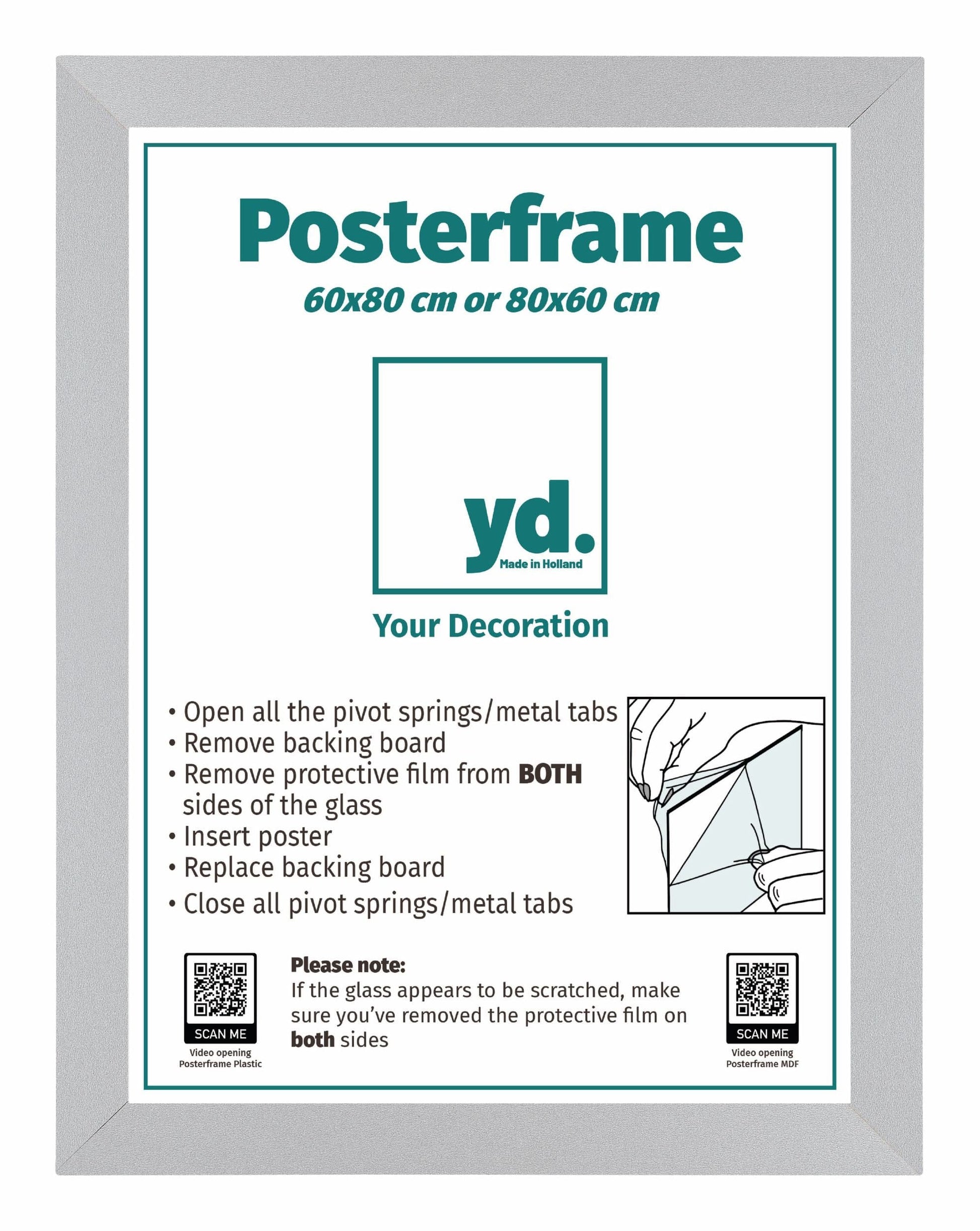 Posterlijst MDF 60x80 Mat Zilver Voorzijde Maat | Posters.nl