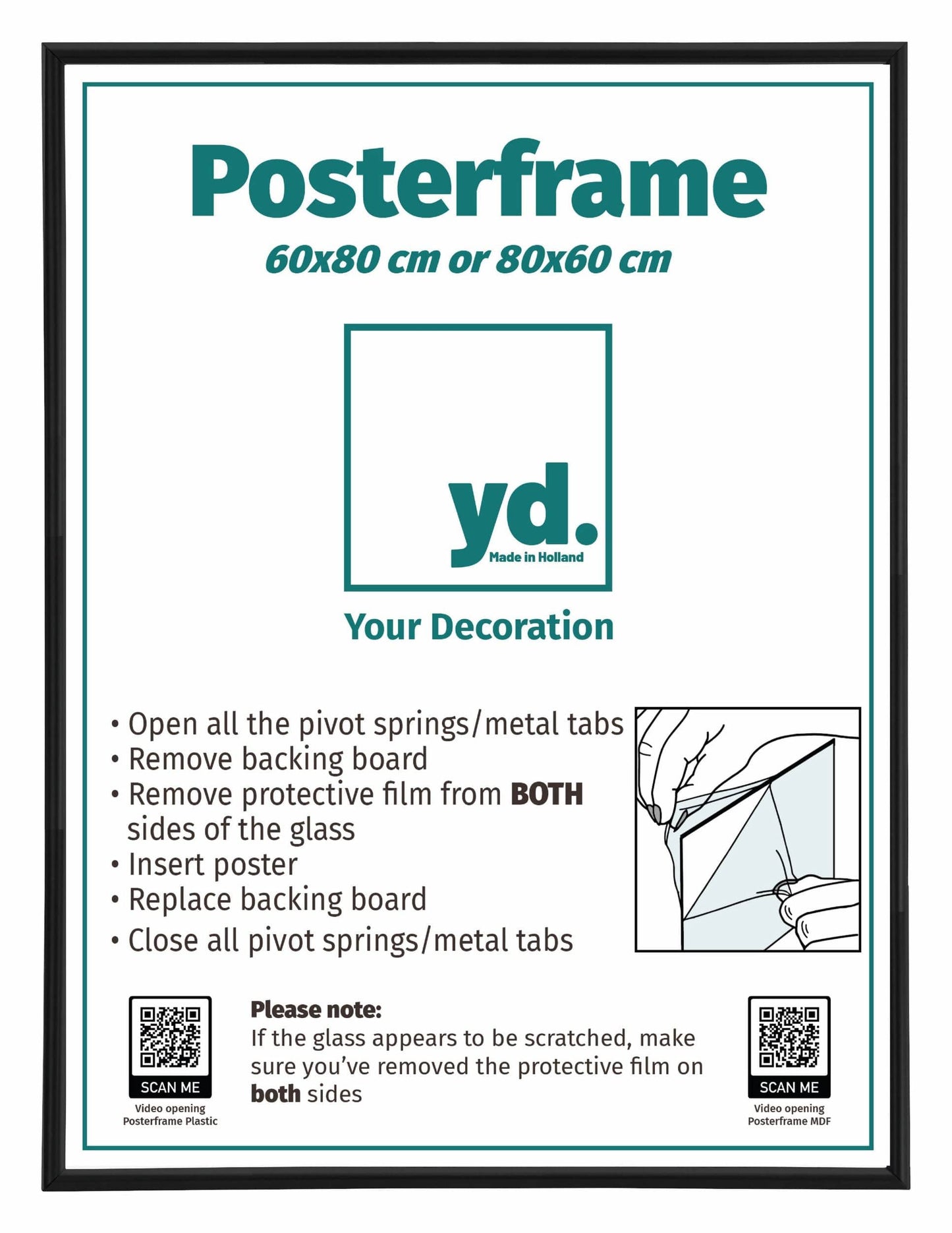 Posterlijst Kunststof Fotolijst 60x80cm Zwart Mat Voorzijde Maat | Posters.nl