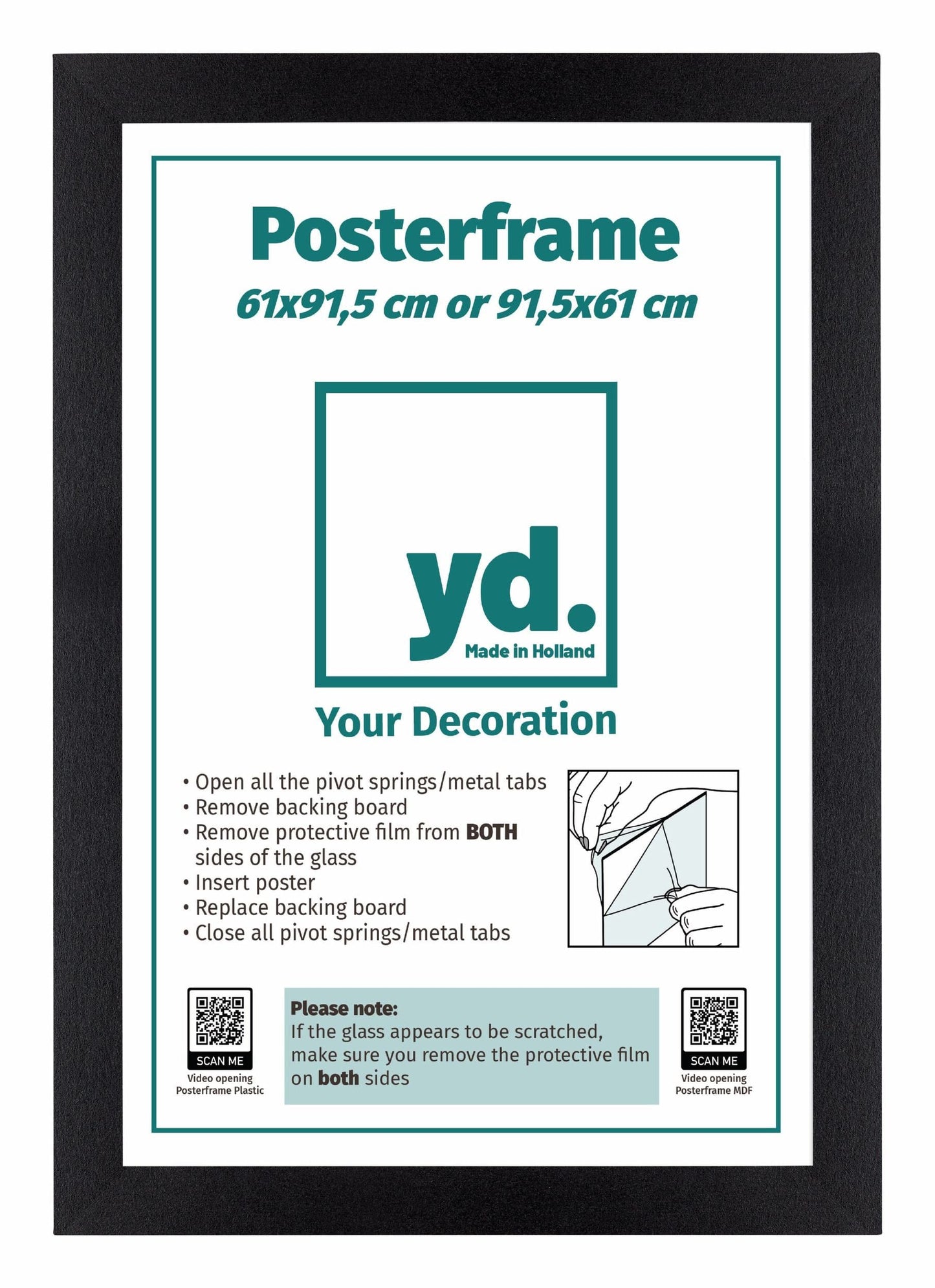 Posterlijst 61x91,5cm Zwart MDF Voorzijde Inlegvel | Posters.nl
