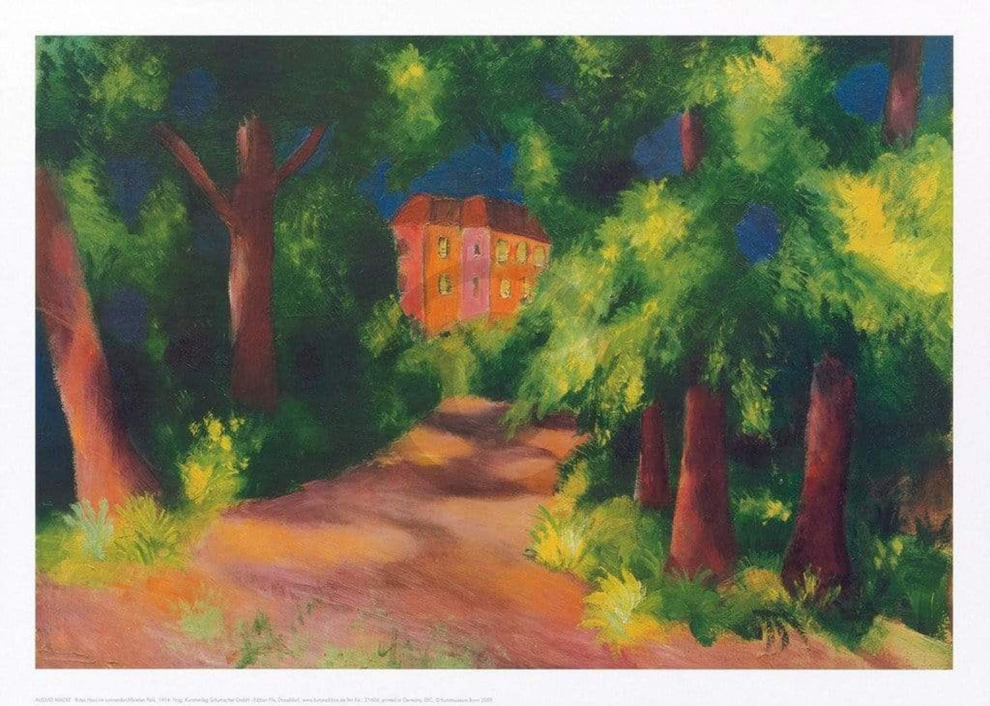 August Macke Rotes Haus im Park Kunstdruk 70x50cm | Posters.nl