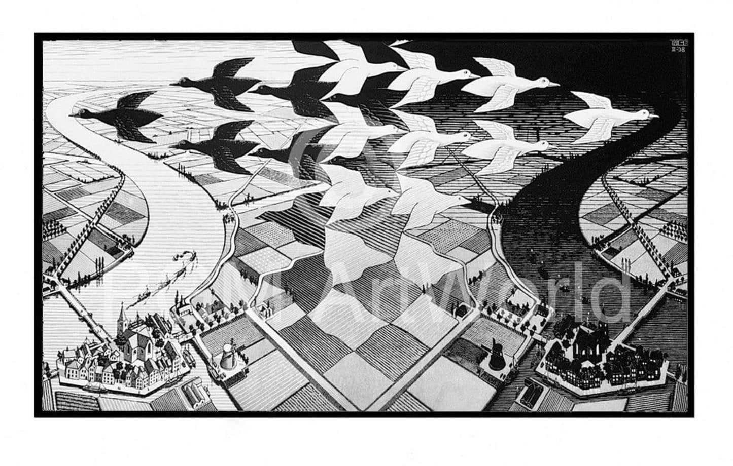 M. C. Escher Tag und Nacht Kunstdruk 86x55cm | Posters.nl