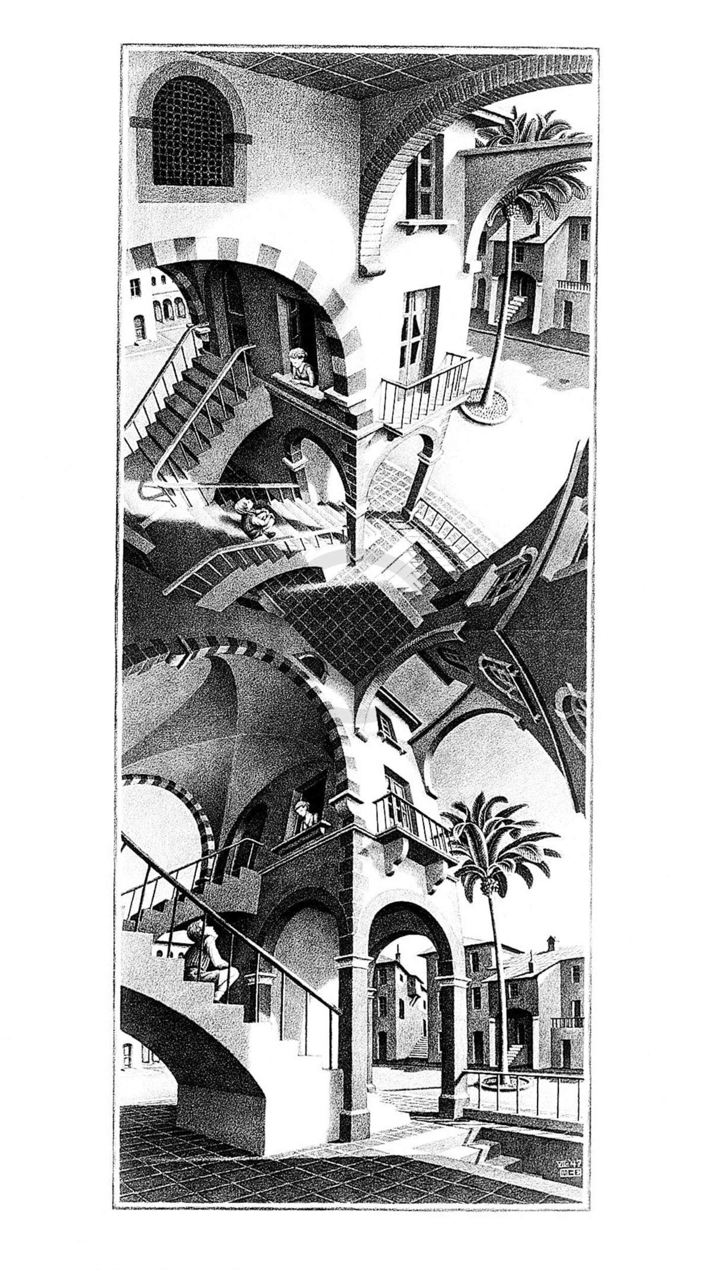 Kunstdruk M. C. Escher - Oben und Unten 45x79,5 cm