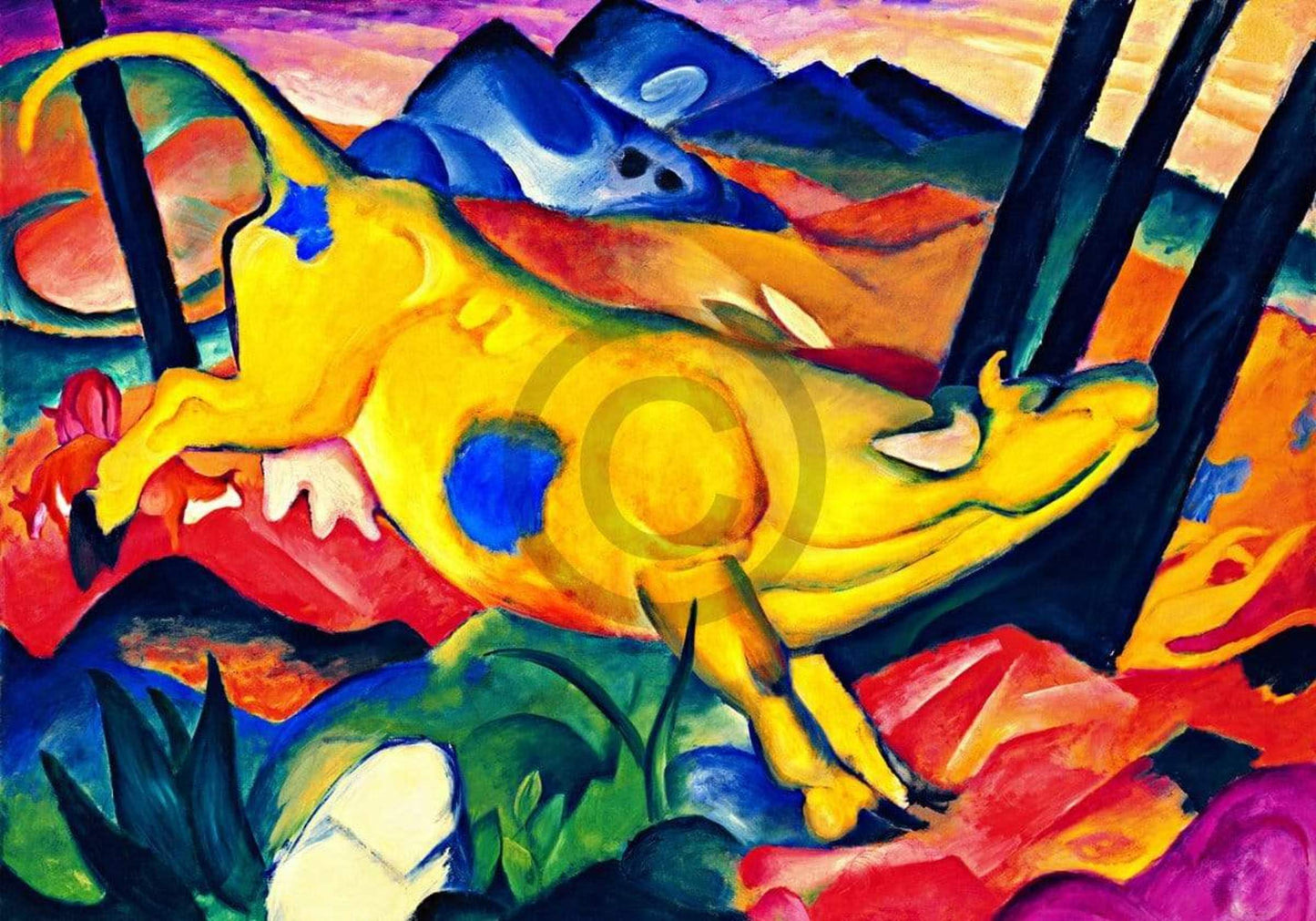 Franz Marc Die gelbe Kuh Kunstdruk 100x70cm | Posters.nl