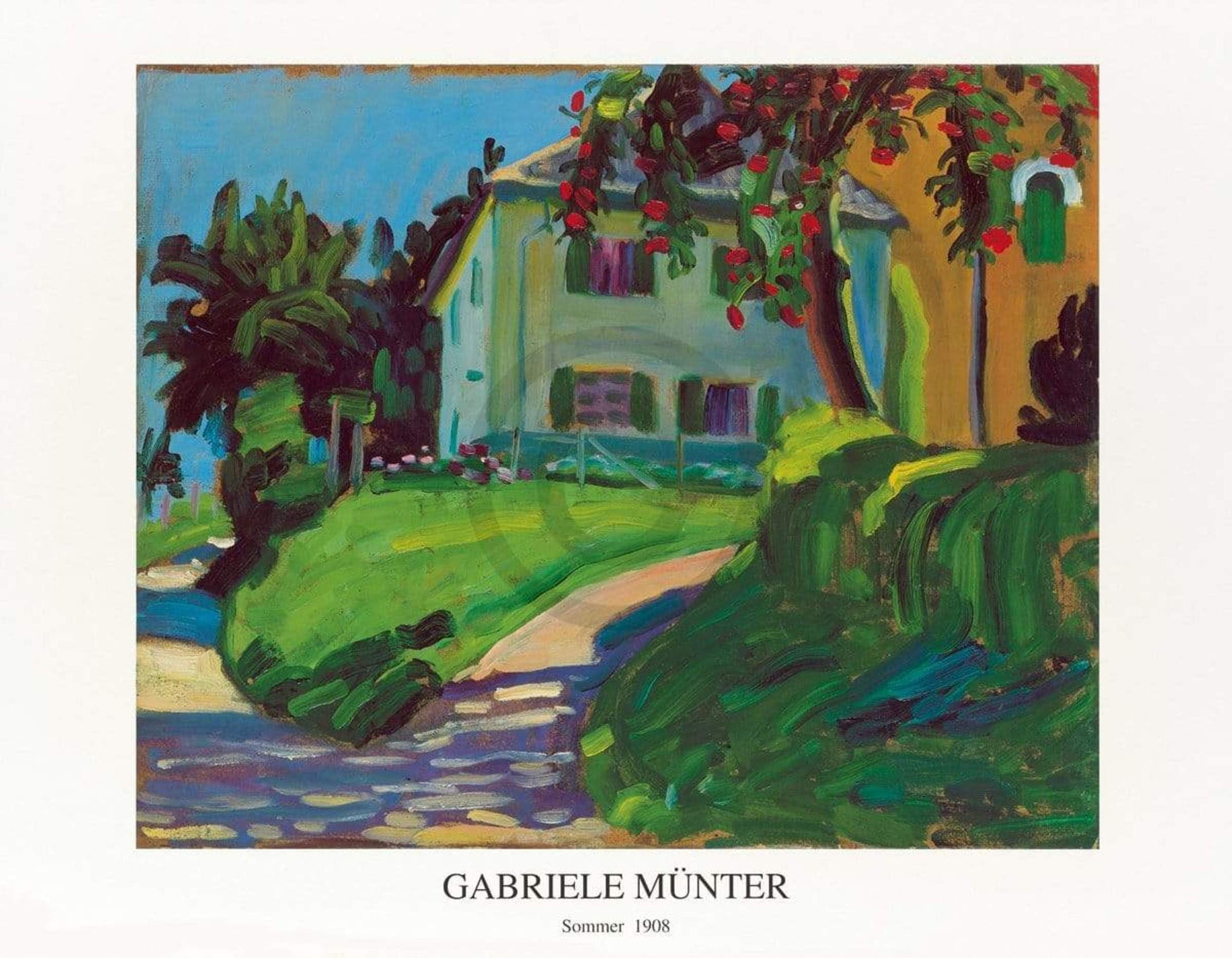 Gabriele Münter  Sommer 1908 Haus mit Apfelbaum Kunstdruk 90x70cm | Posters.nl