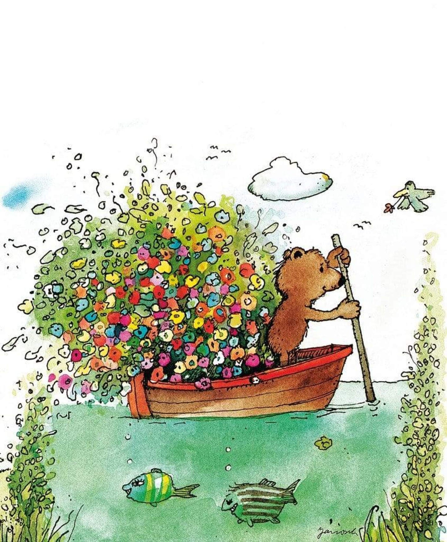 Janosch Blumen Fähre Kunstdruk 48x58cm | Posters.nl