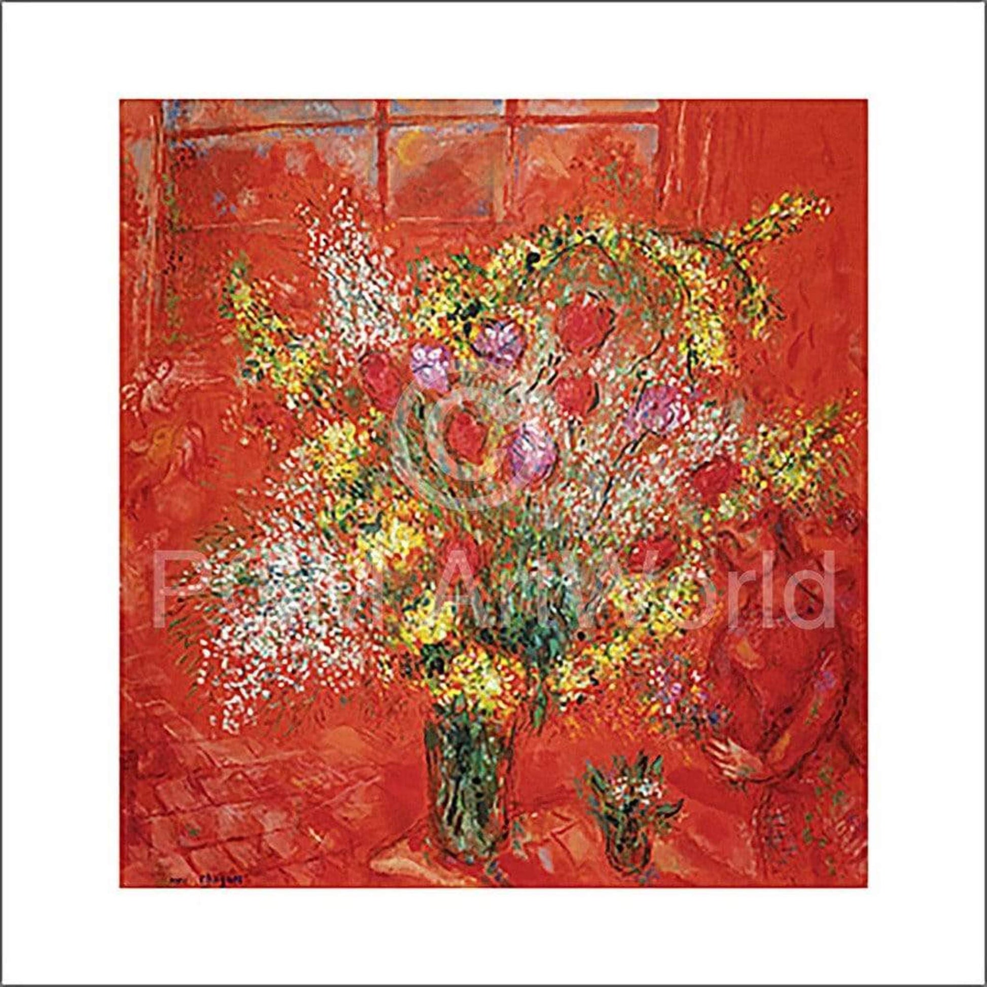 Marc Chagall  Fleurs sur fond rouge Kunstdruk 70x70cm | Posters.nl