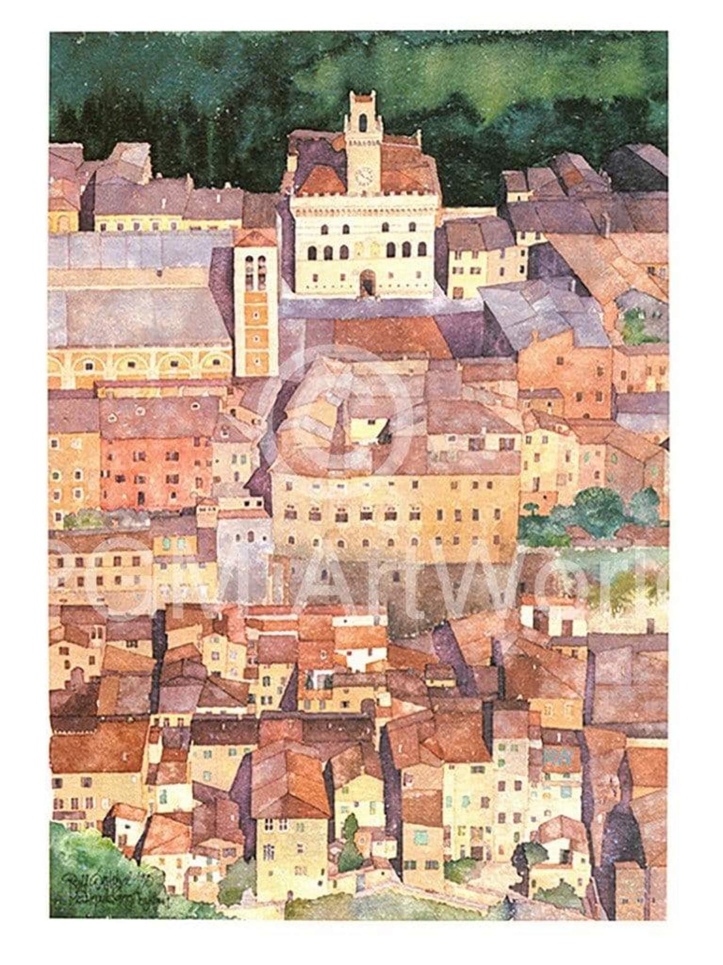 Kunstdruk Ralf Westphal - Mittelalterliche Bergstadt Montepulciano, Toskana 30x40cm