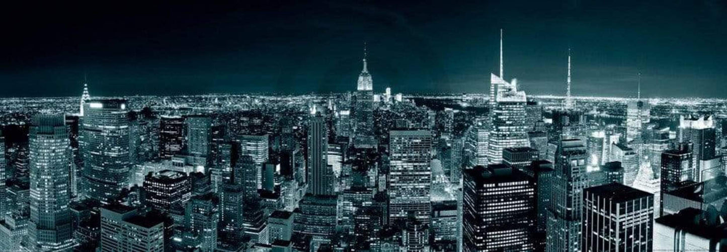 Shutterstock Manhatten Skyline at Night Kunstdruk 95x33cm | Posters.nl
