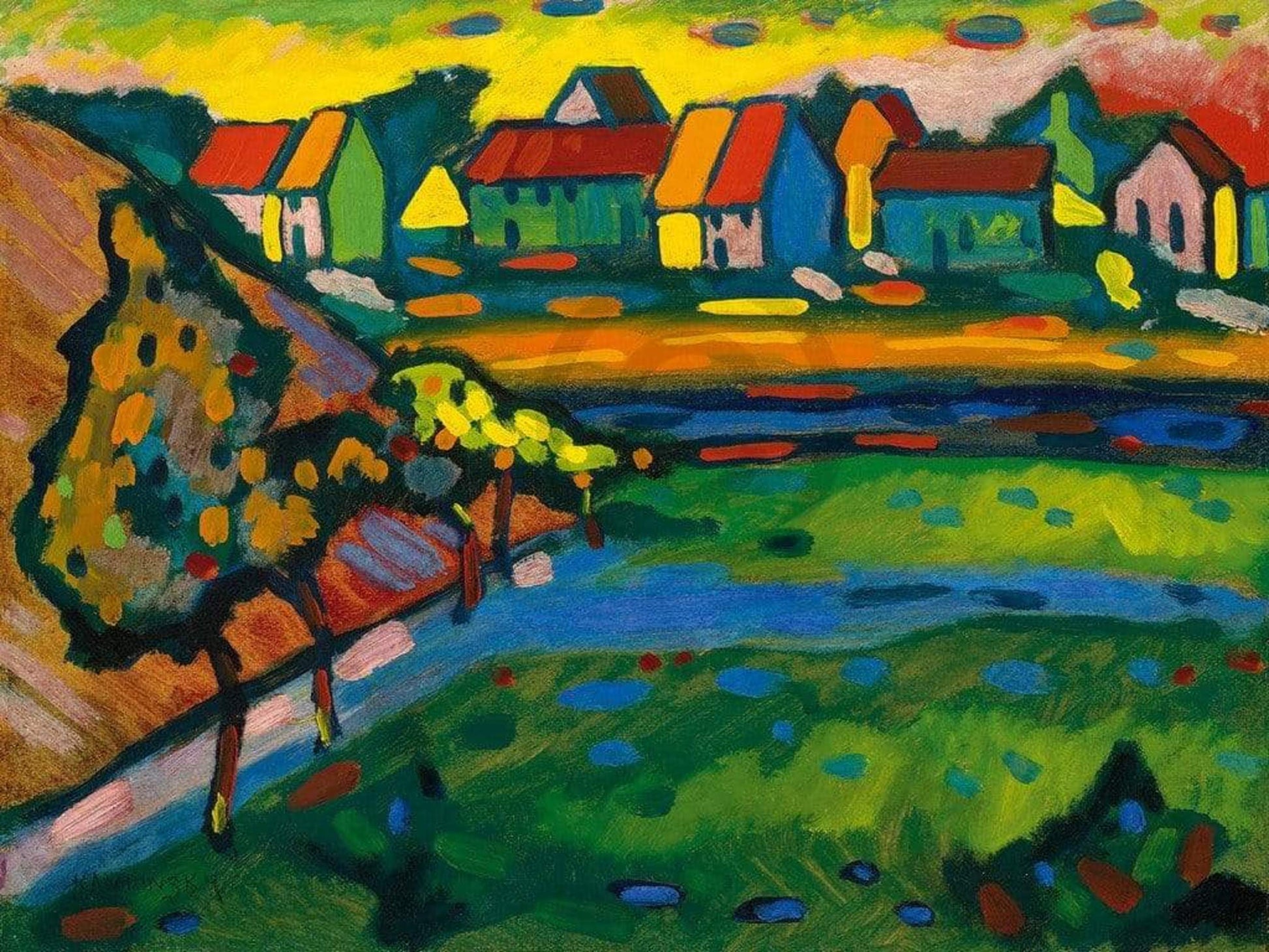 Wassily Kandinsky  Bayrisches Dorf mit Feld Kunstdruk 80x60cm | Posters.nl