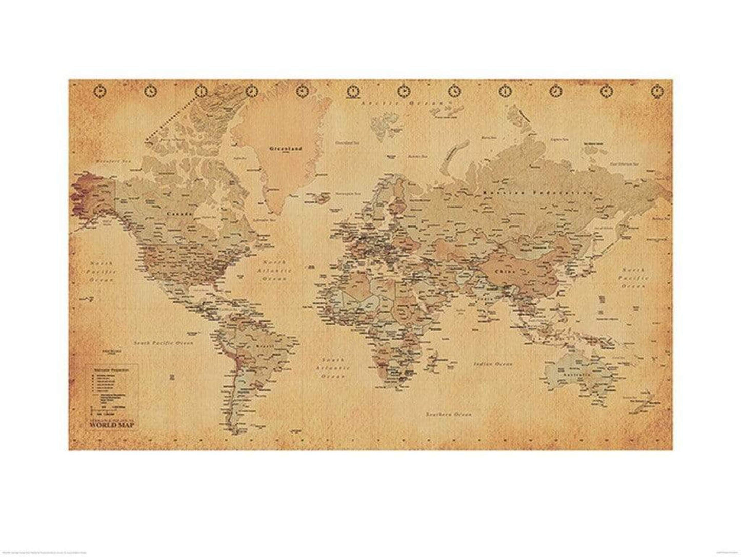 Pyramid World Map Vintage Style Kunstdruk 60x80cm | Posters.nl