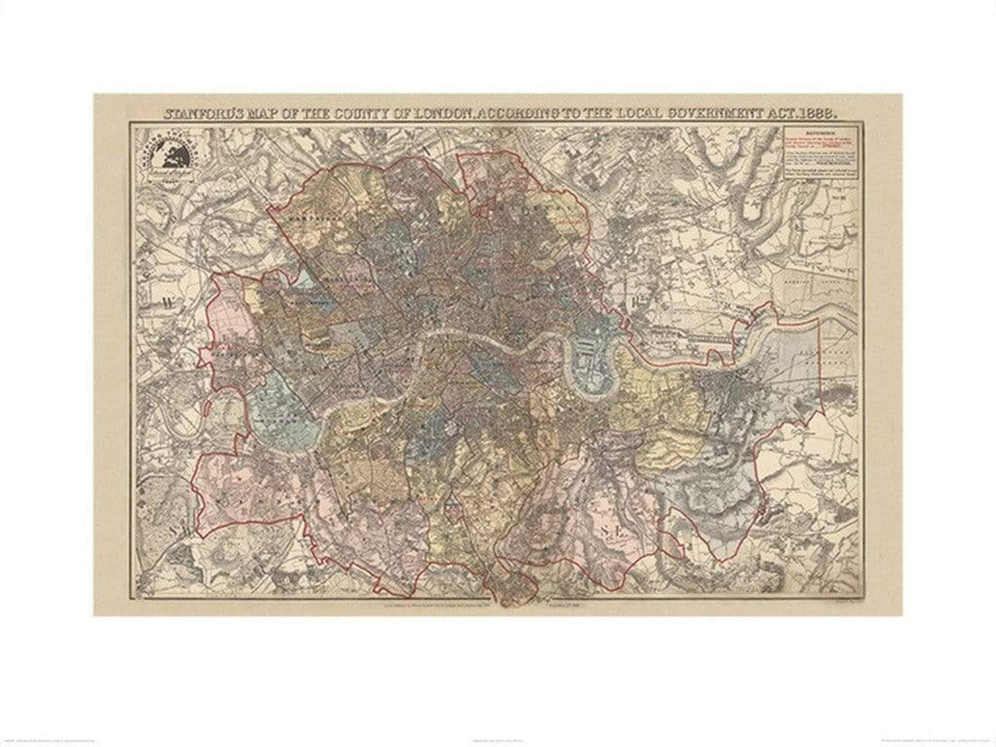 Pyramid Stanfords Map of the County of London 1888 Kunstdruk 60x80cm | Posters.nl