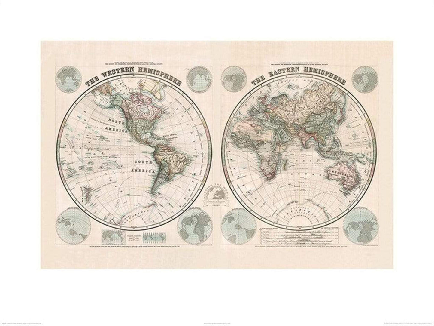 Pyramid Stanfords Eastern and Western Hemispheres Map 1877 Kunstdruk 60x80cm | Posters.nl