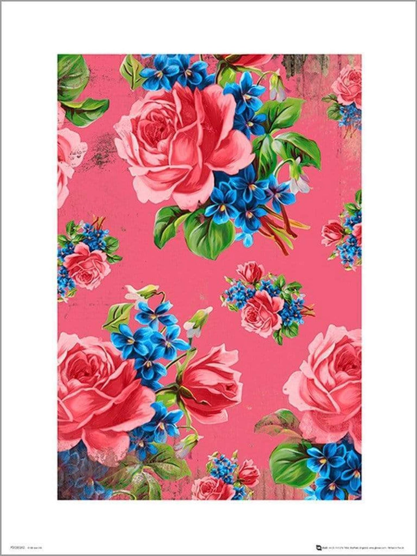 Kunstdruk Vintage Flowers Pink 50x70cm