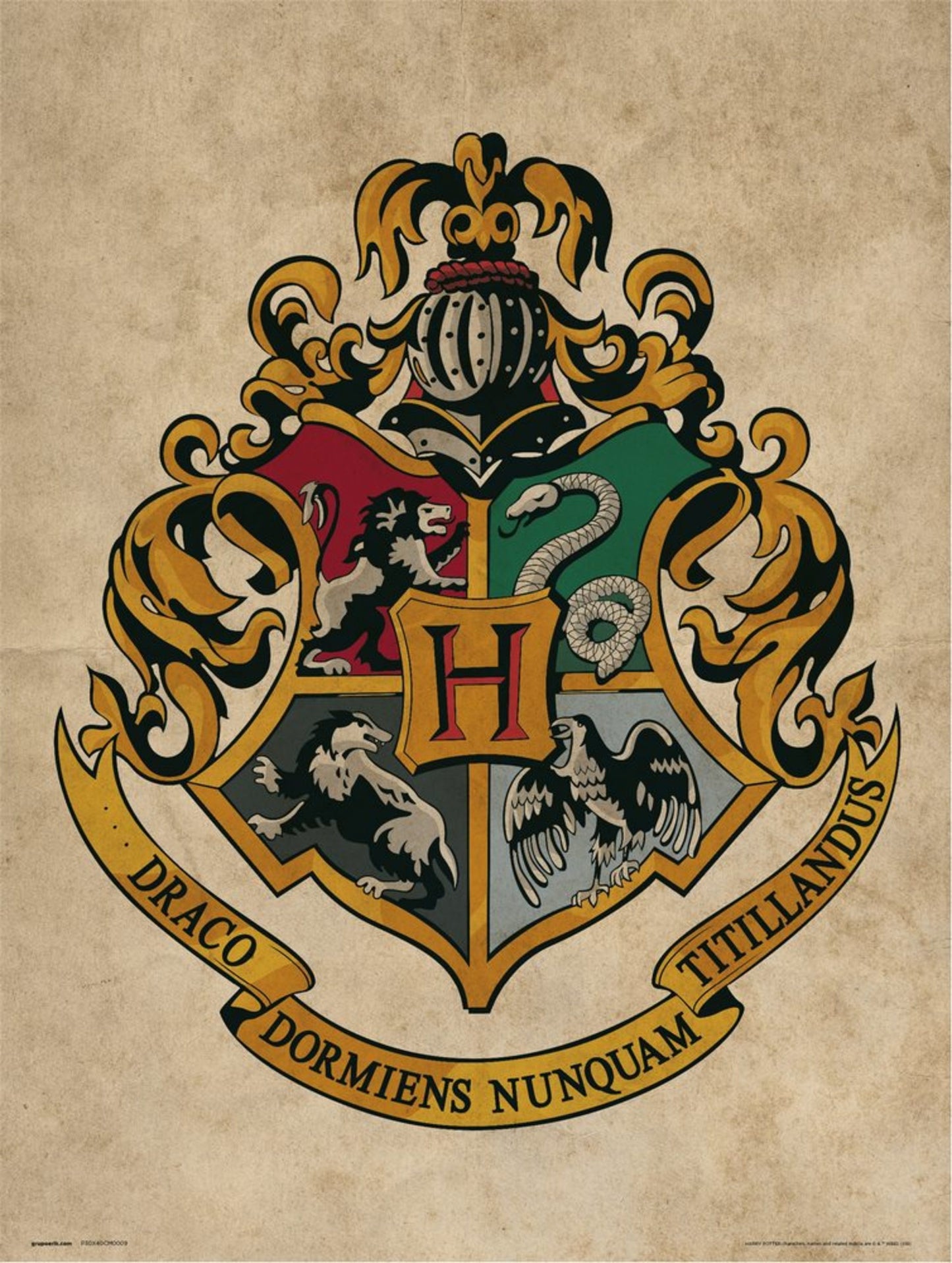 Kunstdruk Harry Potter - Hogwarts Crest 30x40cm