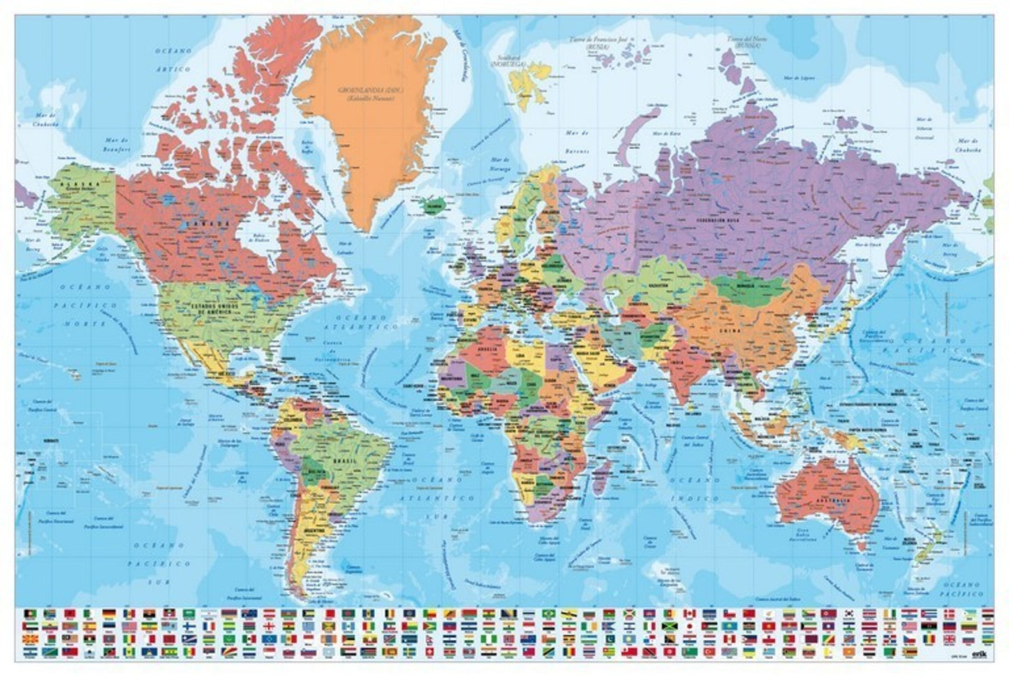 Poster Map World - Physical Politic - Spaans - 91,5x61cm
