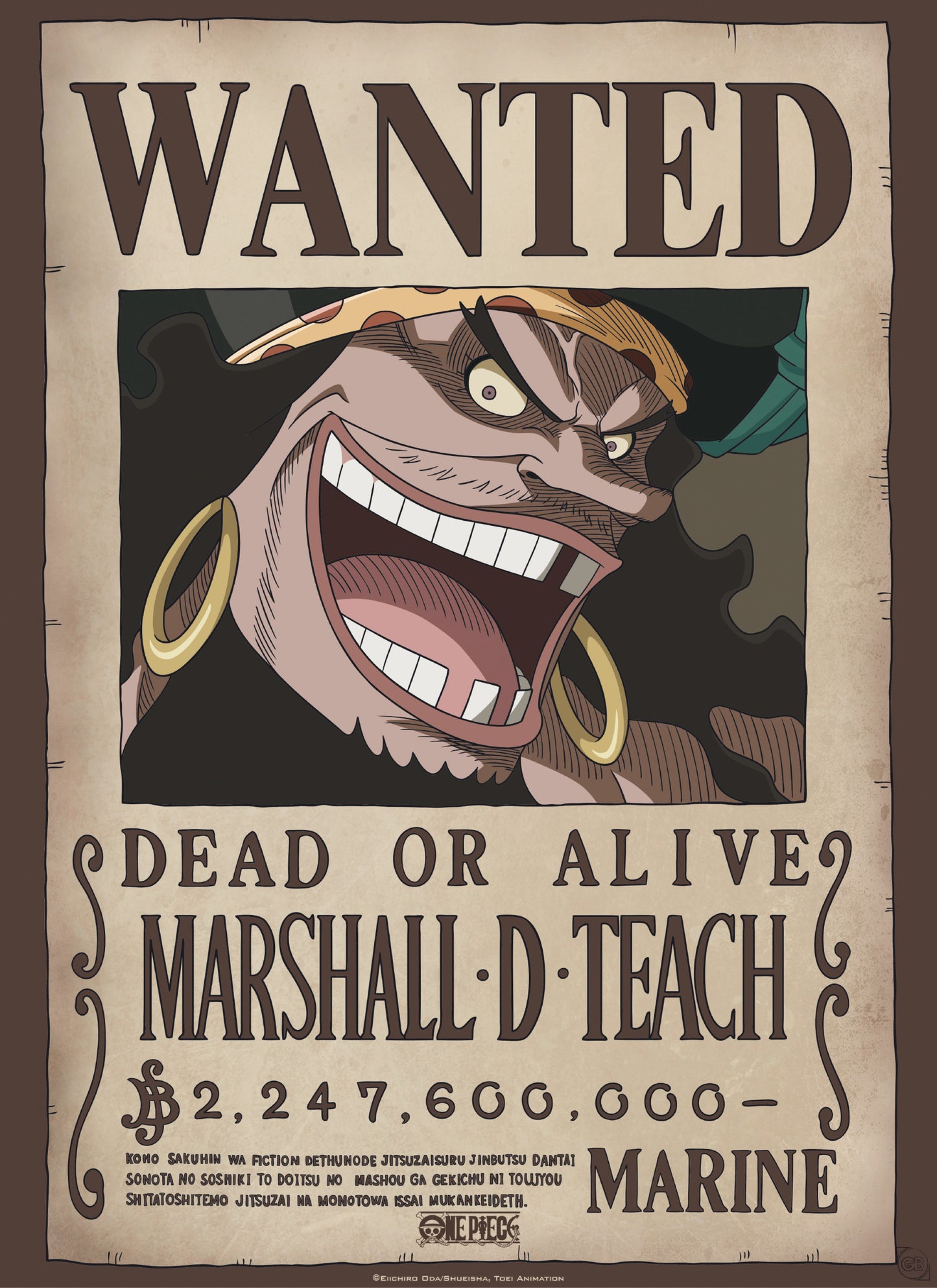 Poster One Piece - Wanted Blackbeard 38x52cm