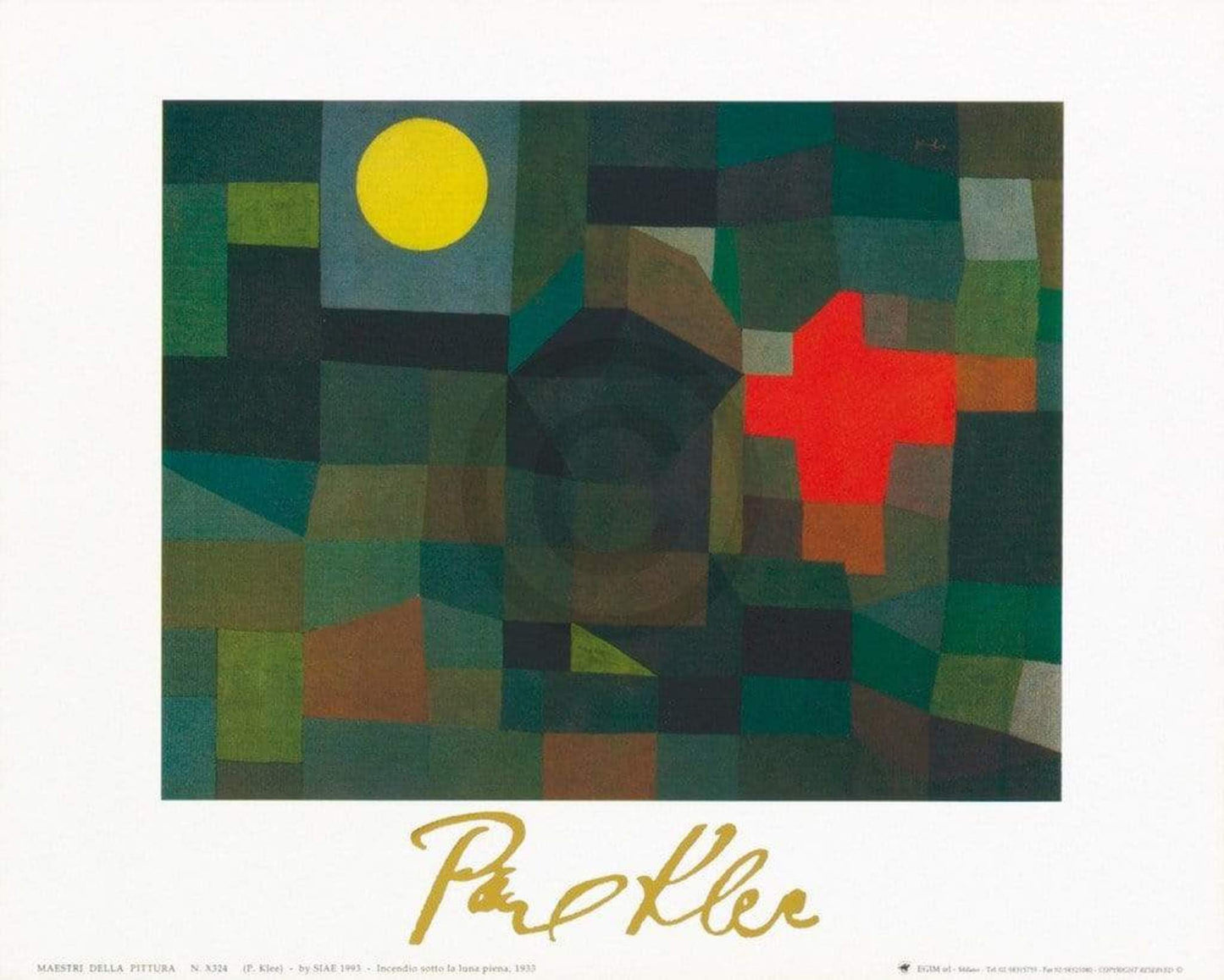 Kunstdruk Paul Klee - Incendio la luna piena, 1933 30x24cm