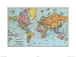 Kunstdruk Stanfords - General Map of the World 1920 60x80cm