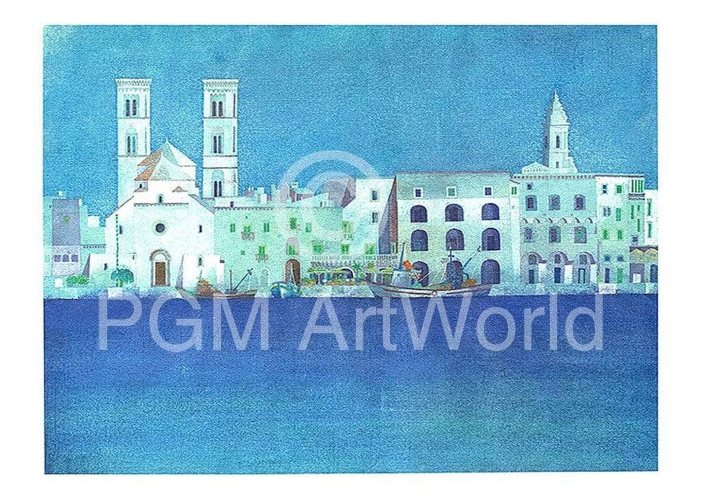 Kunstdruk Ralf Westphal - Weiße Hafenstadt in Apulien 40x30cm