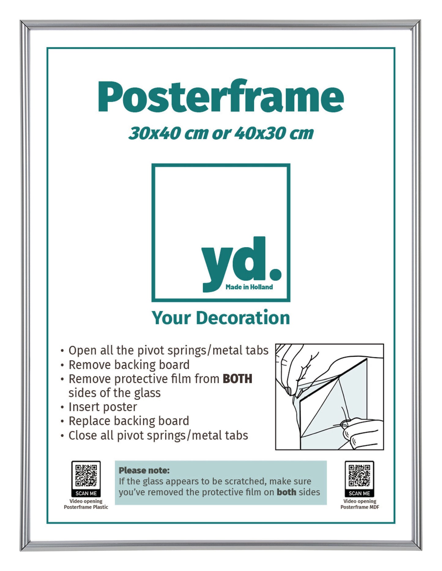 Posterlijst 30x40cm Zilver Hoogglans Kunststof Paris