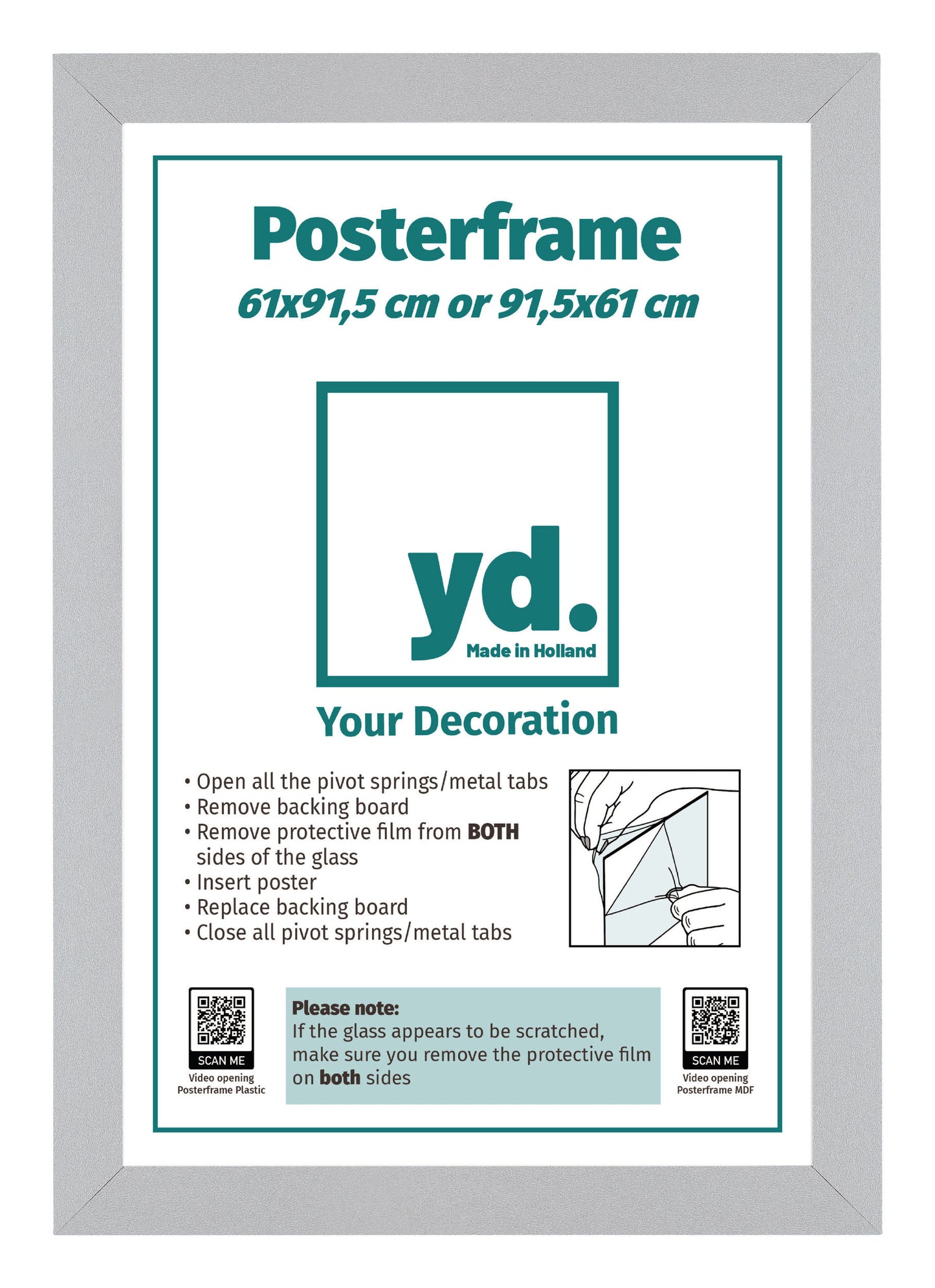 Posterlijst 61x91,5cm Zilver Mat MDF Parma