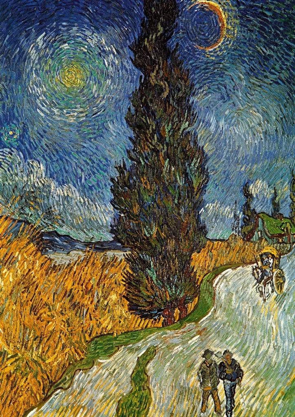 Kunstdruk Vincent Van Gogh - Landstrasse mit Zypresse und Stern 21x29.7cm