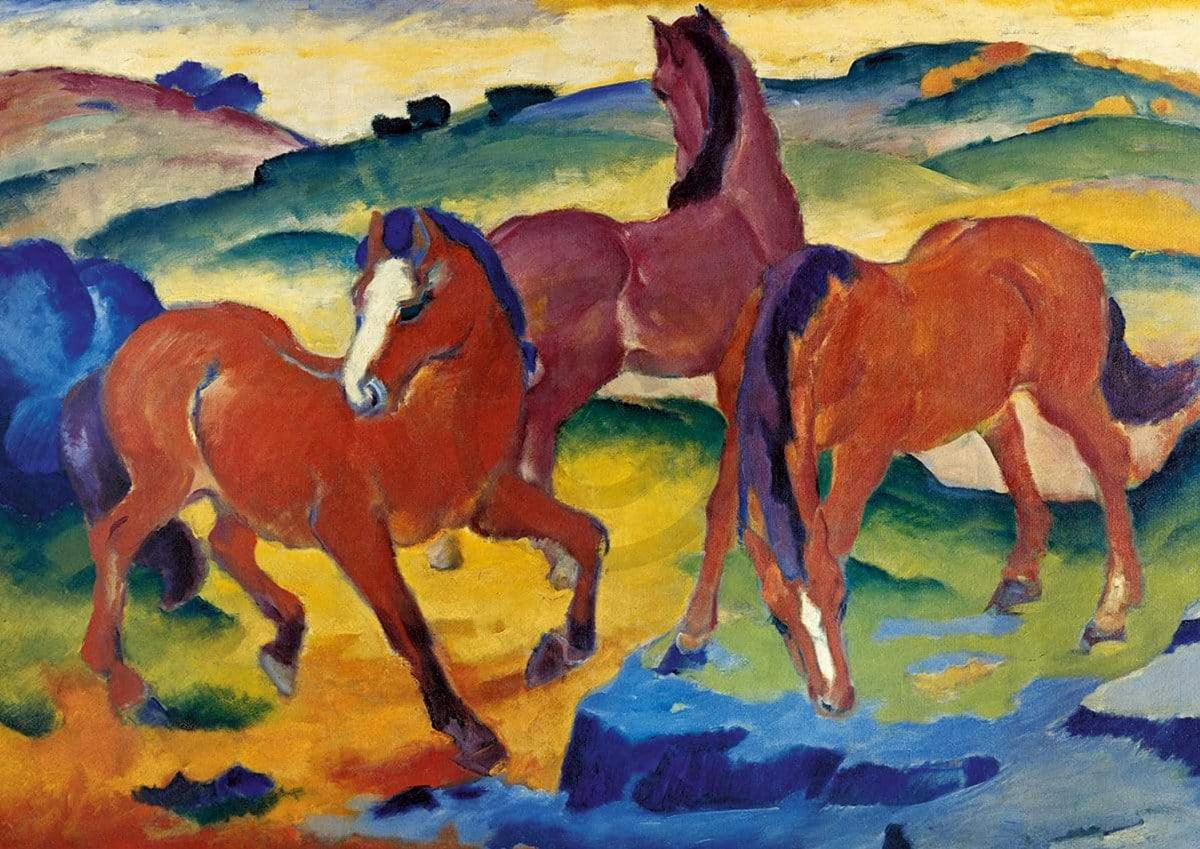 Kunstdruk Franz Marc - Die roten Pferde 29.7x21cm